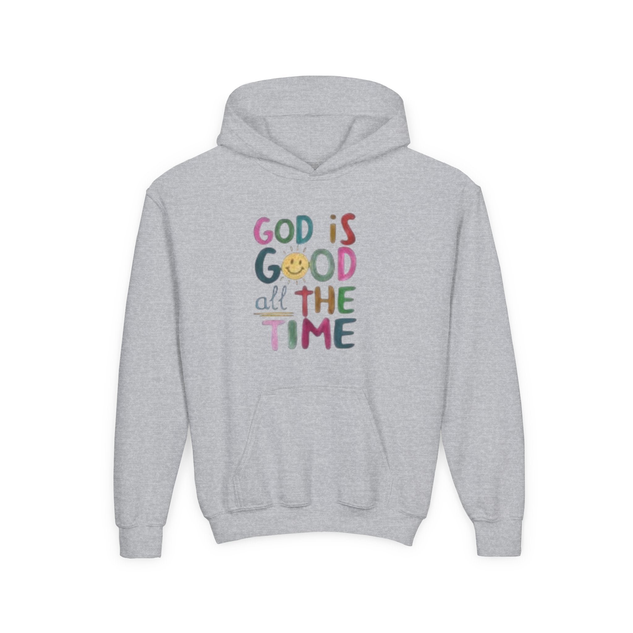 Youth Hoodie — "God Is Good All The Time" Colorful Faith Pullover