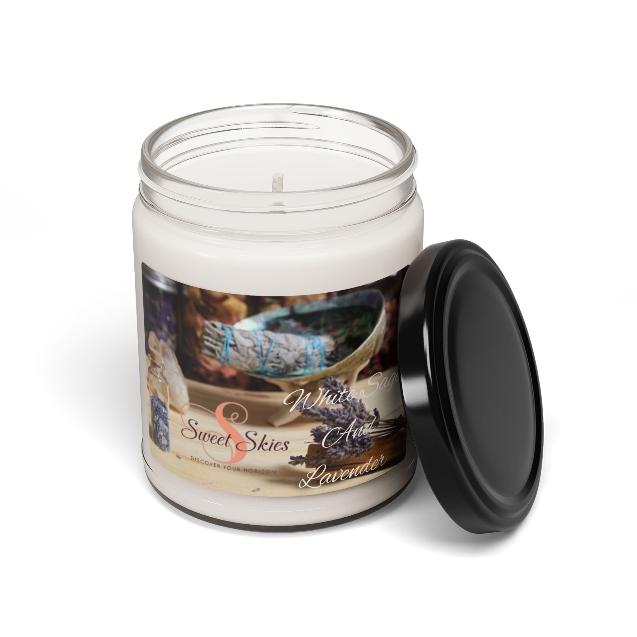 Lavender & White Sage 9oz Scented Soy Candle — Relaxing Aromatherapy Jar