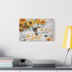 Be Still & Know I Am God Canvas Wall Art — Sunflowers & Hummingbird Psalm 46:10