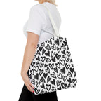 Heart Pattern Tote Bag — Black & White Hand-Drawn Hearts All-Over Print
