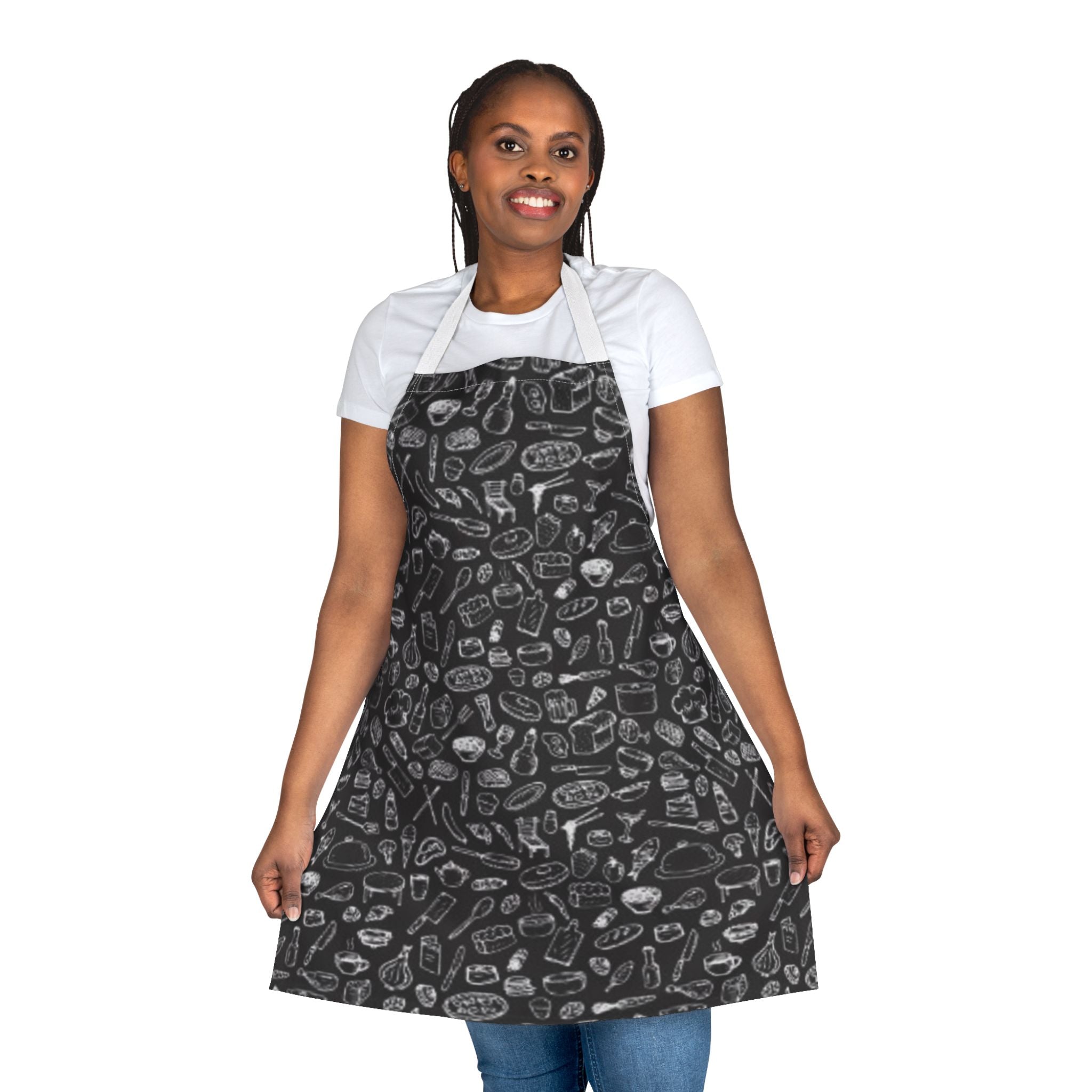 Chalkboard Kitchen Apron — Cooking Utensils Pattern