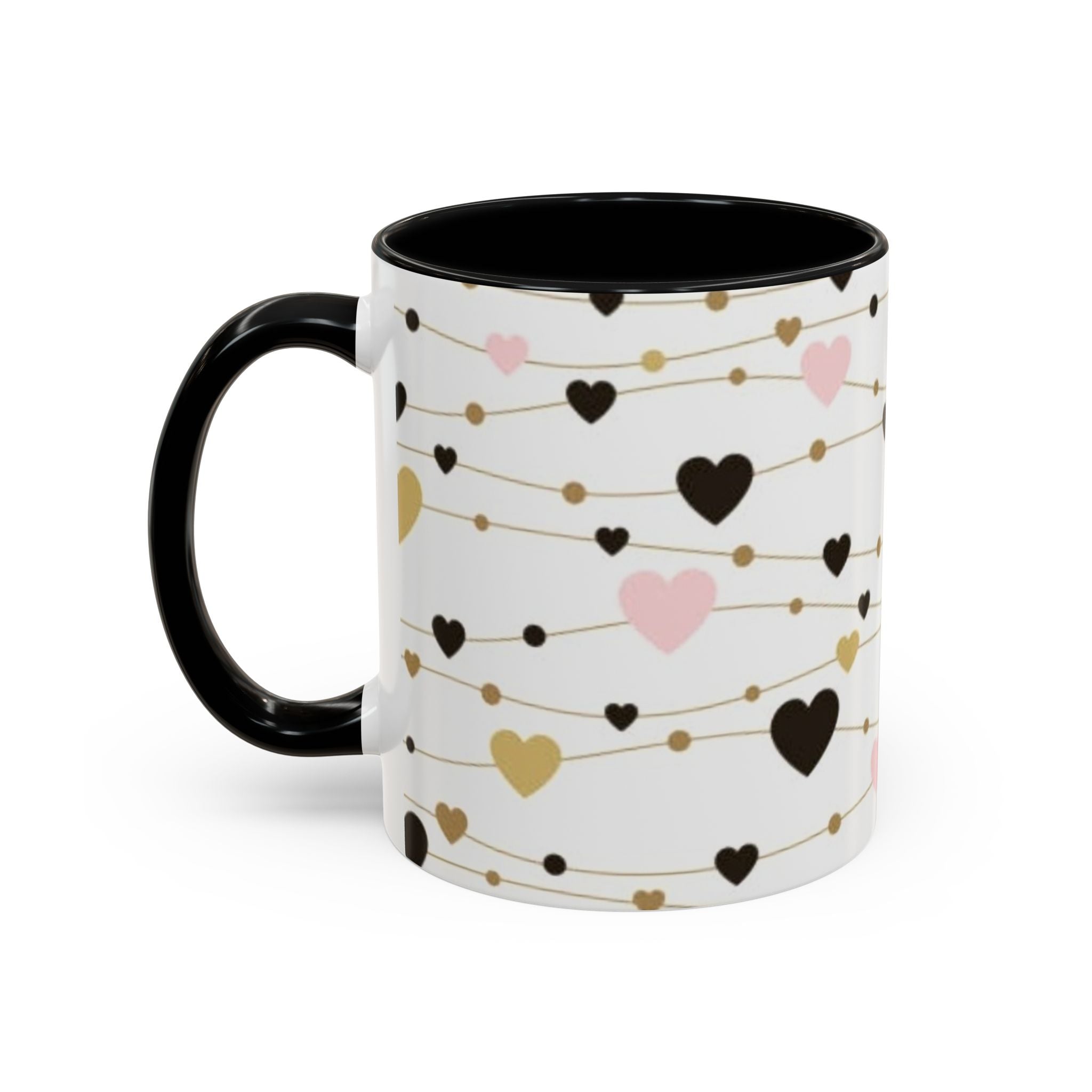 Heart Garland Accent Coffee Mug — Pink & Gold Valentine Ceramic