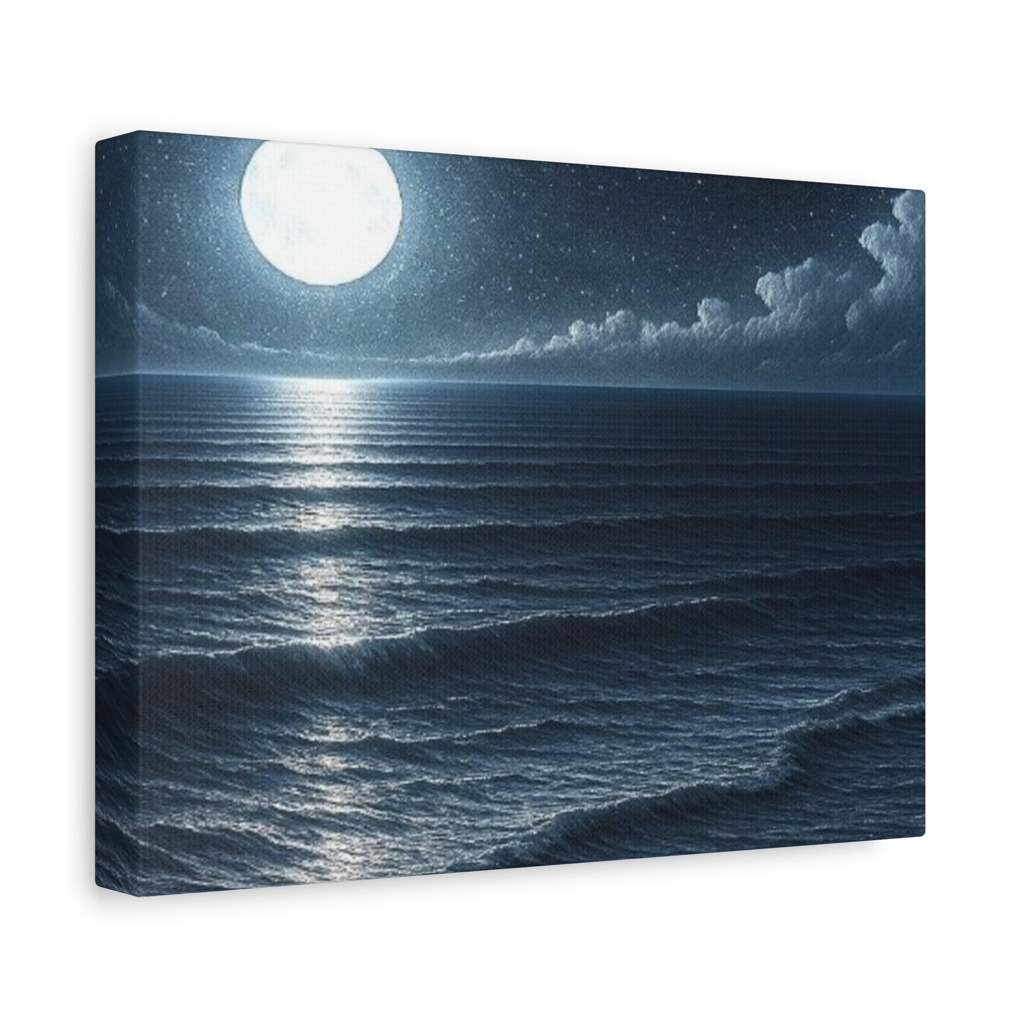 Moonlit Ocean Canvas Wall Art — Serene Night Seascape Matte Stretched Print