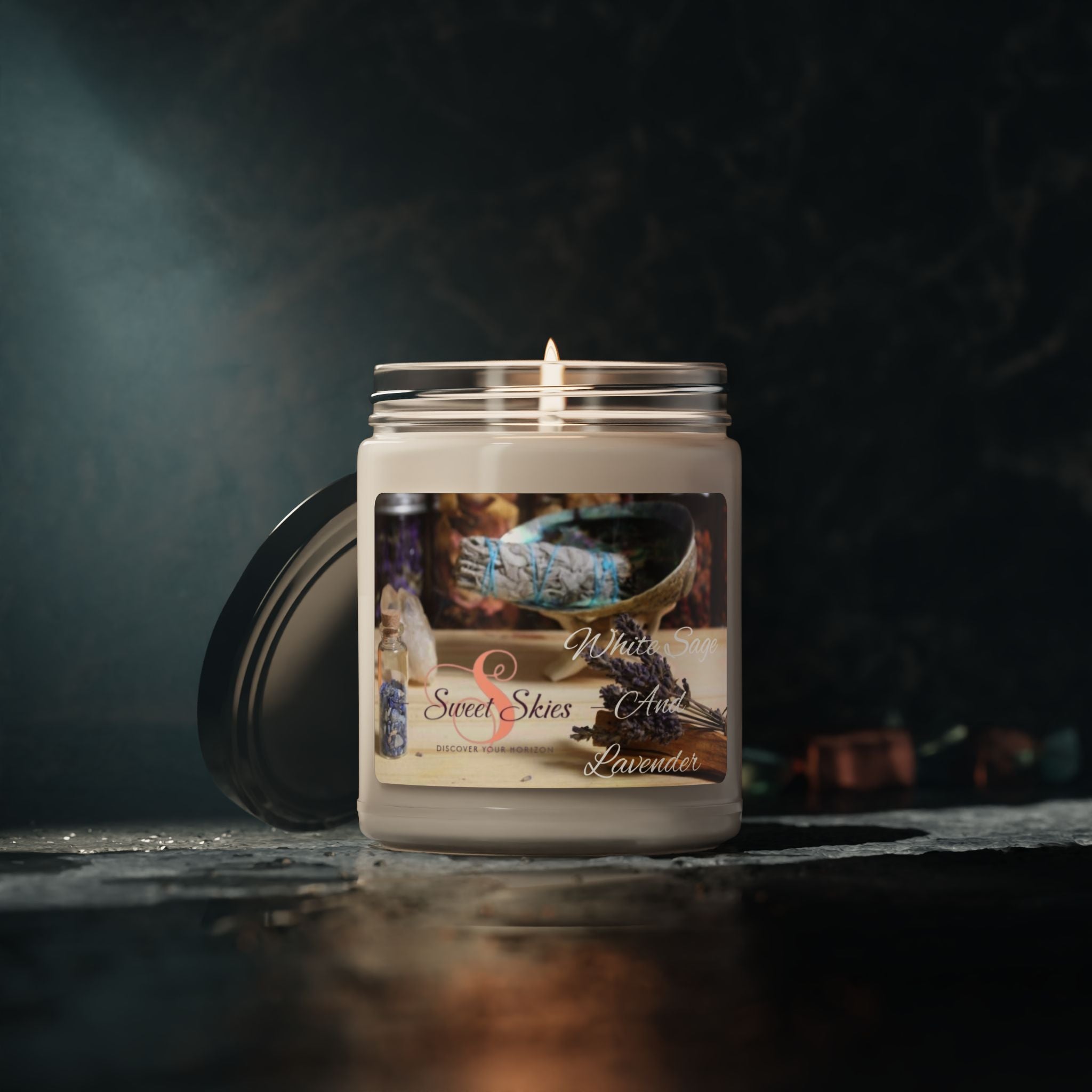 Lavender & White Sage 9oz Scented Soy Candle — Relaxing Aromatherapy Jar