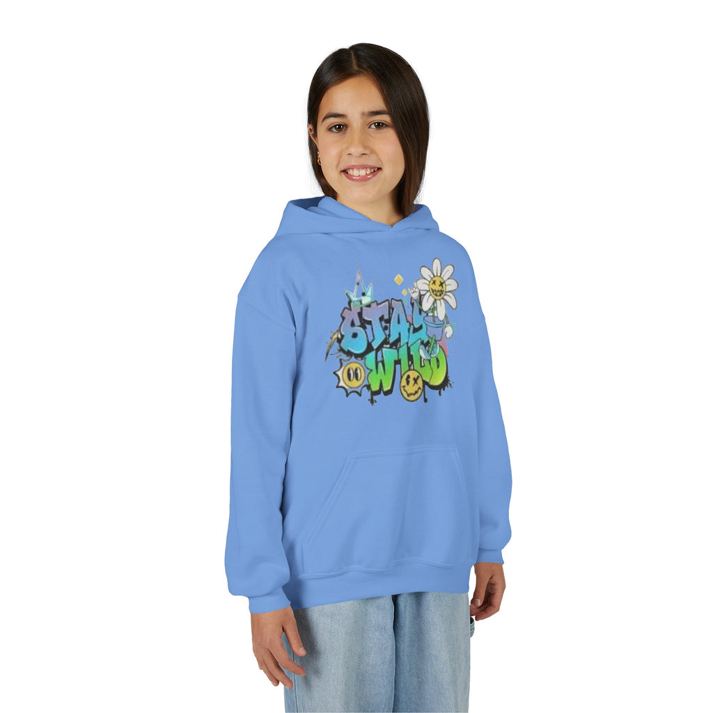 Youth Hoodie — "Stay Wild" Graffiti Daisy Streetwear