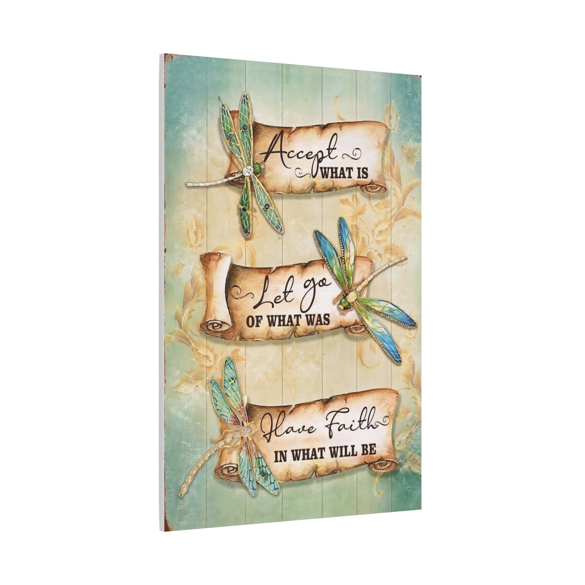 Inspirational Dragonfly Canvas Wall Art - "Accept What Is, Let Go, Have Faith"