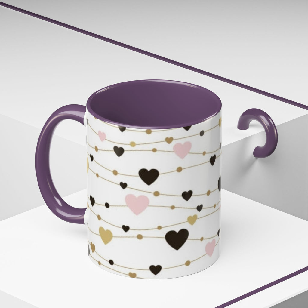 Heart Garland Accent Coffee Mug — Pink & Gold Valentine Ceramic