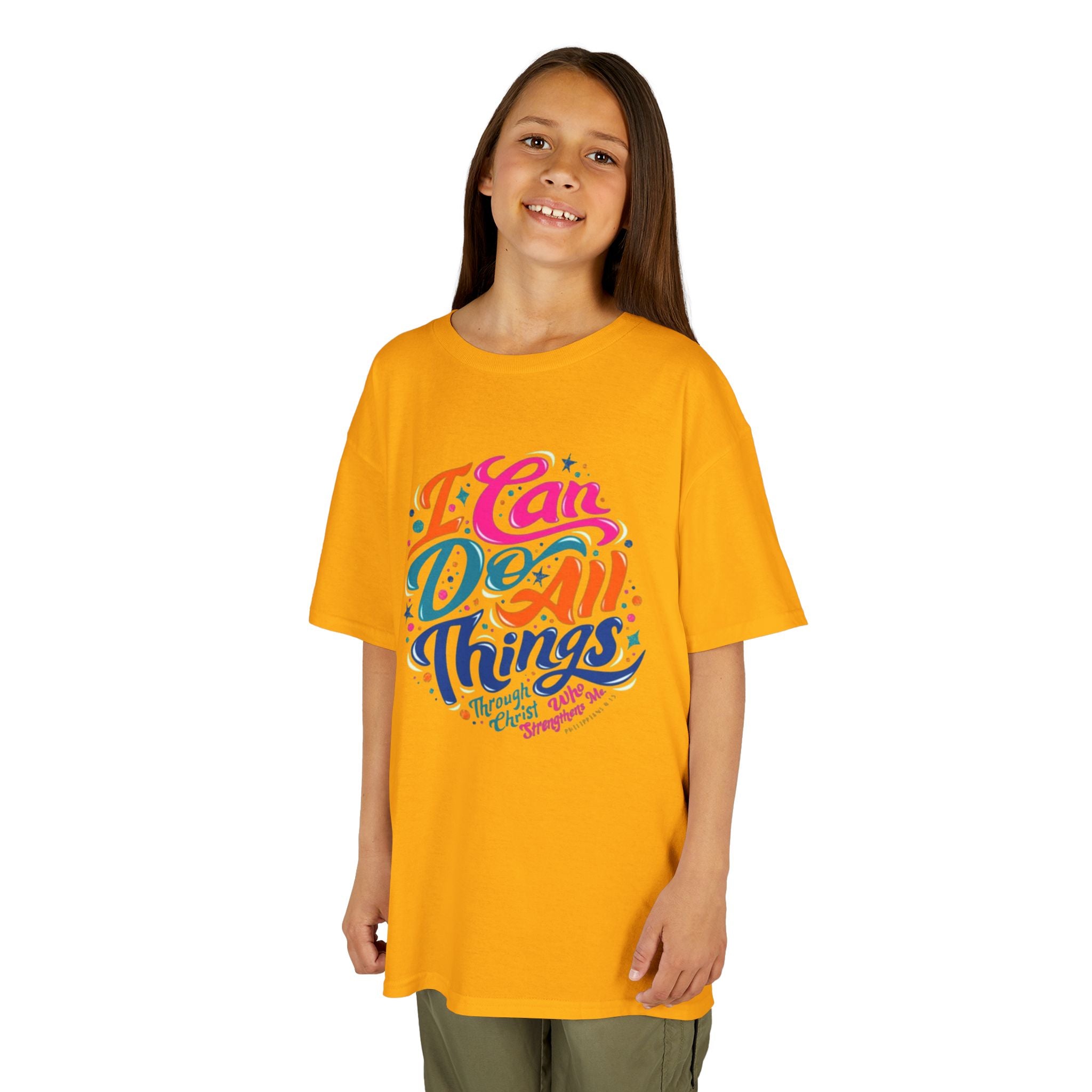 Kids T‑Shirt — "I Can Do All Things" Inspirational Rainbow Tee