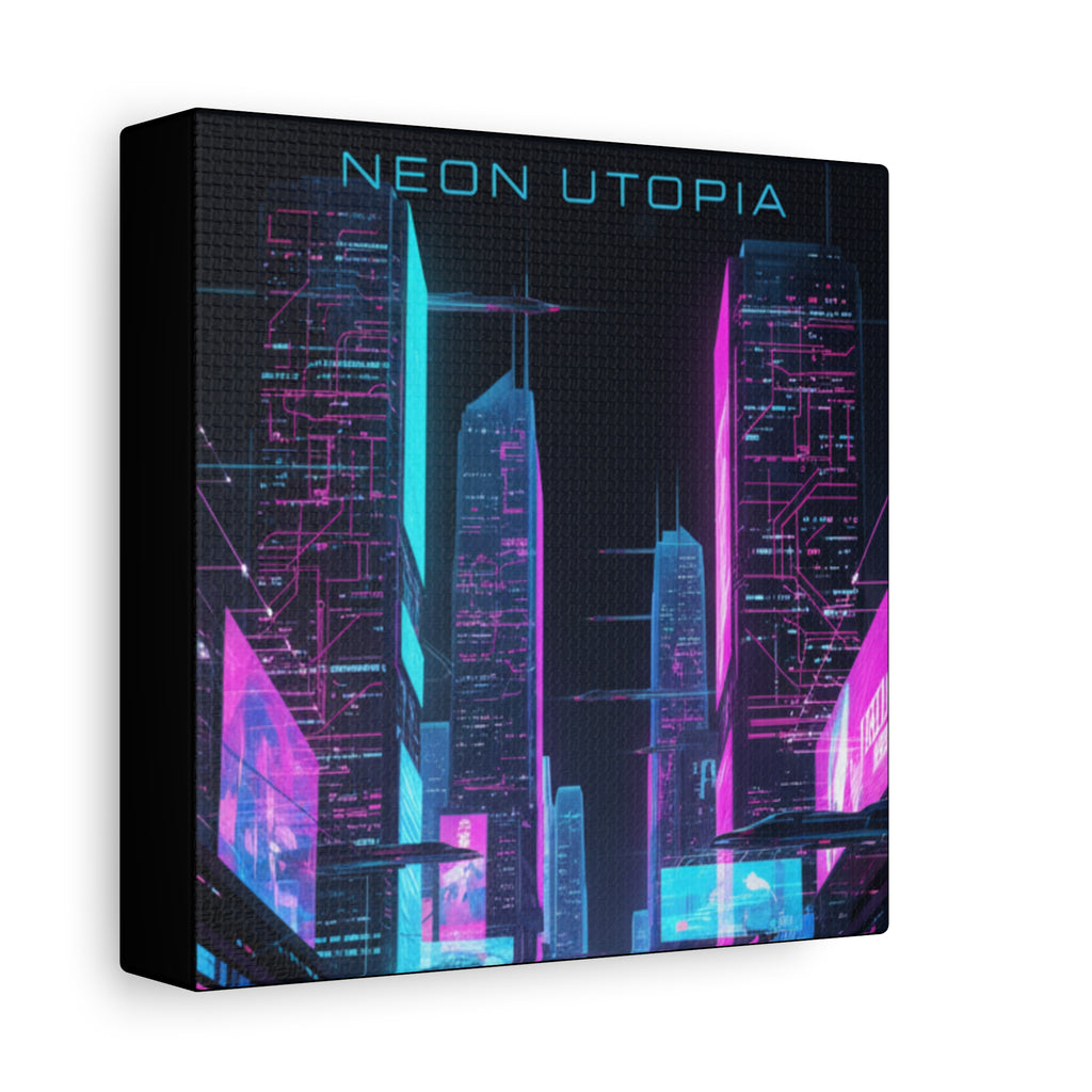Neon Utopia Cyberpunk Cityscape, Matte Canvas