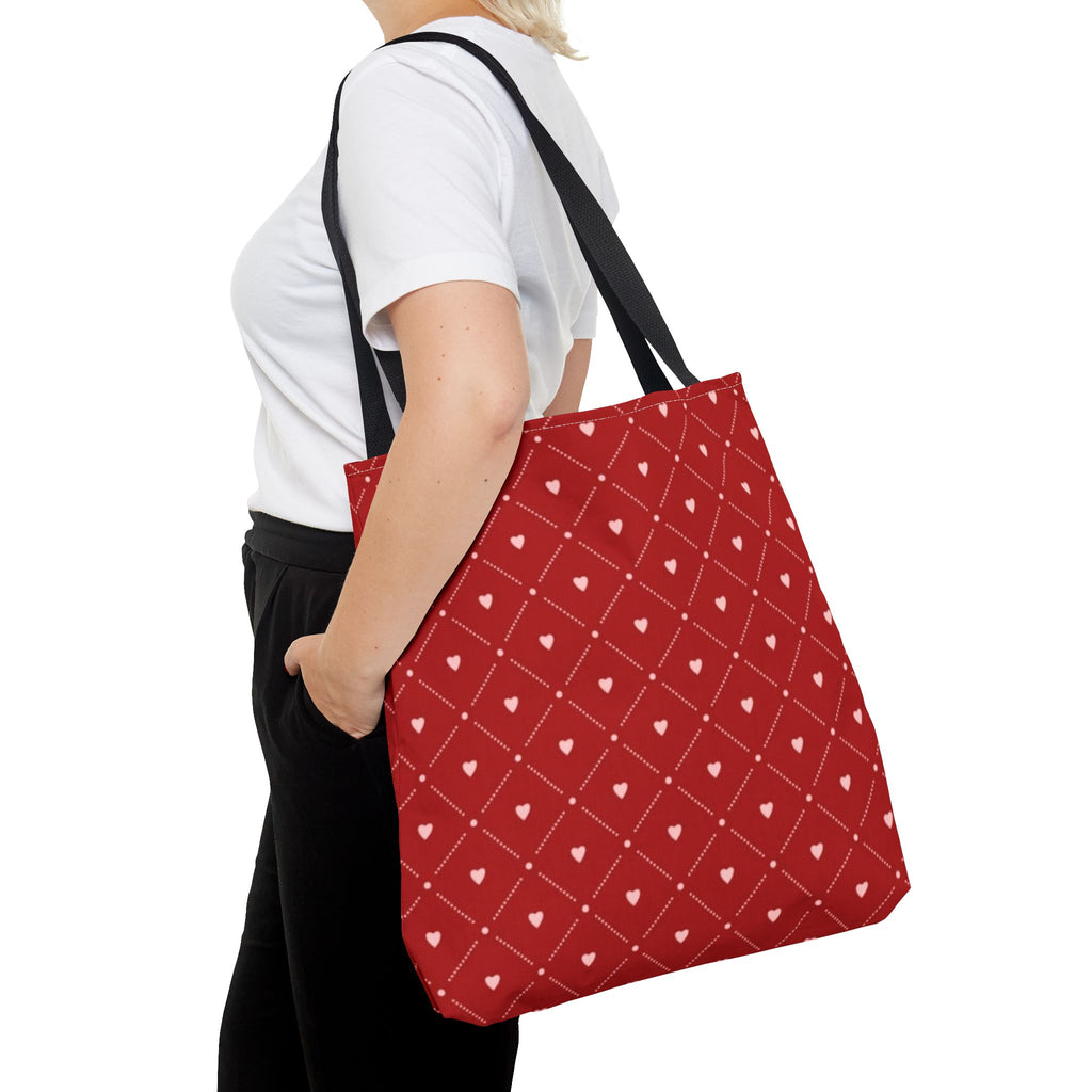 Valentine Red Diamond Heart Tote Bag — All-Over Print Canvas Shopper