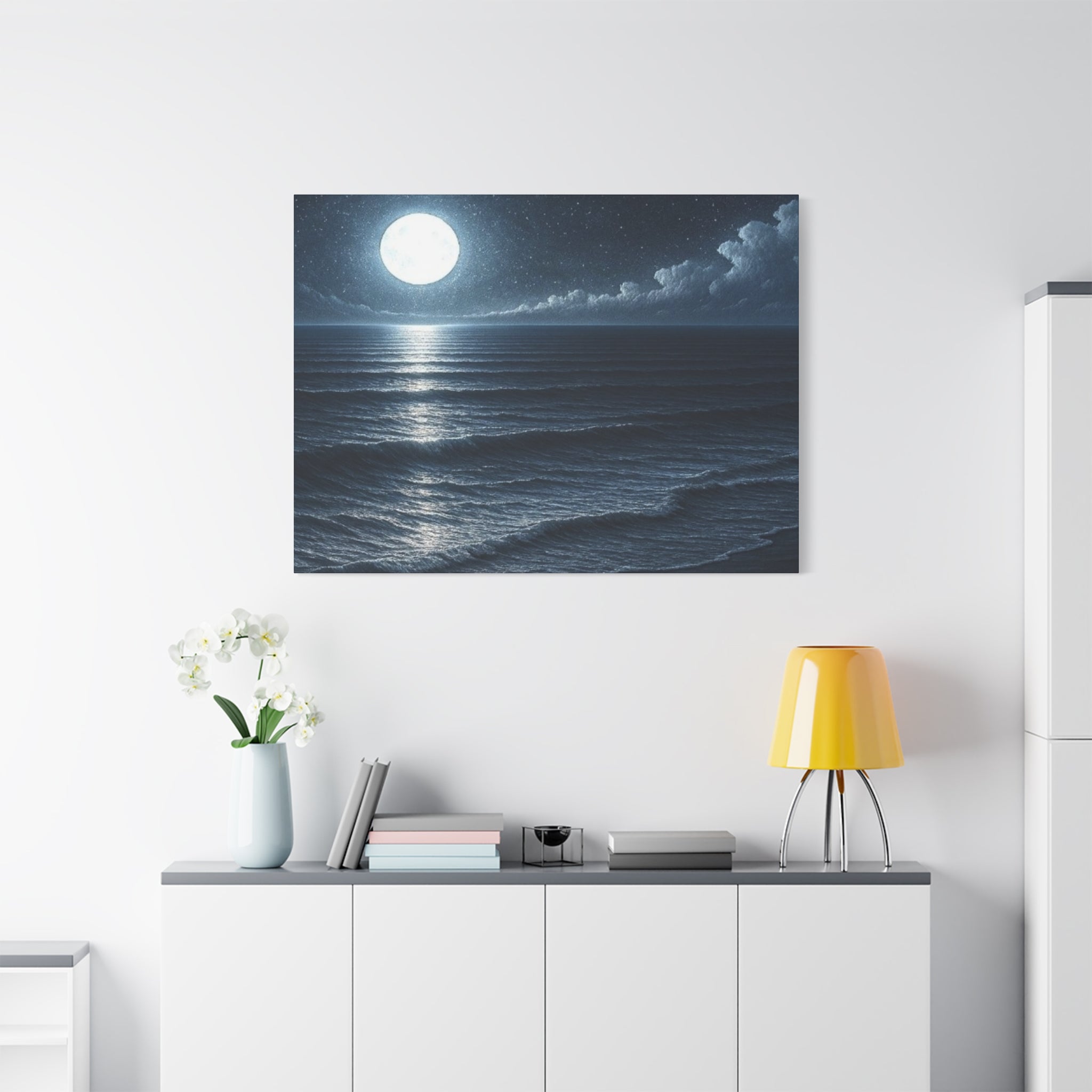 Moonlit Ocean Canvas Wall Art — Serene Night Seascape Matte Stretched Print