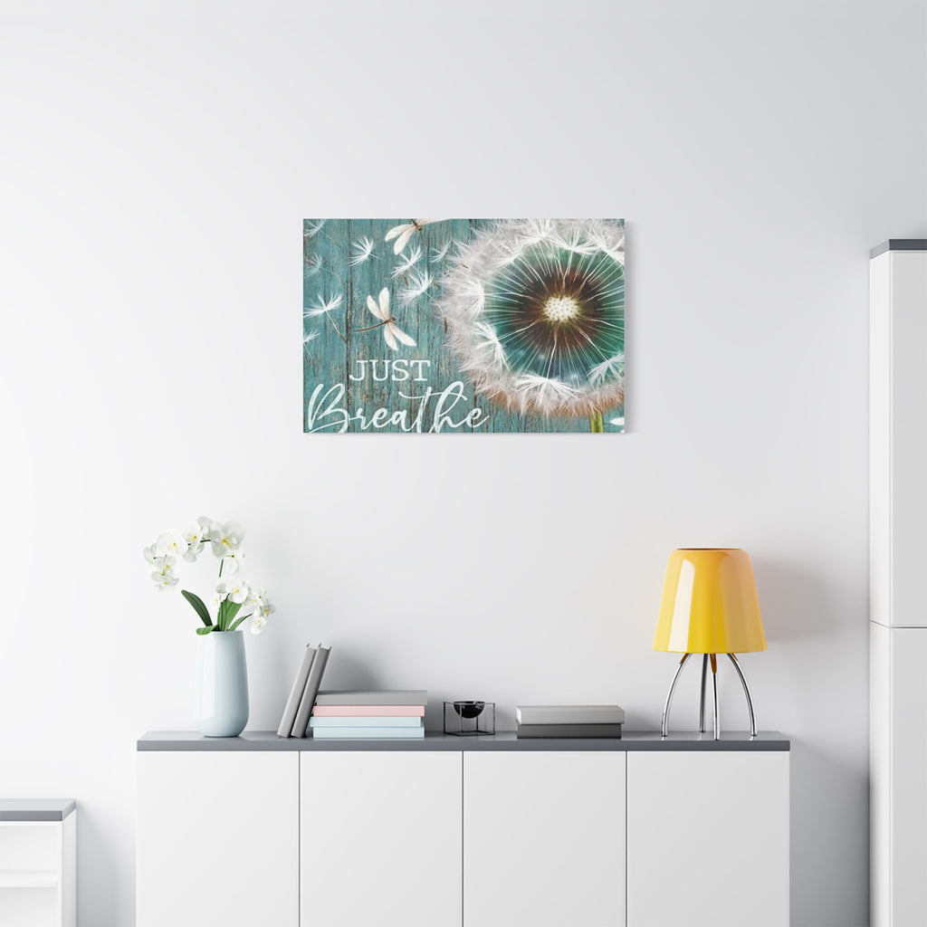 Canvas Wall Art — "Just Breathe" Dandelion Rustic Teal