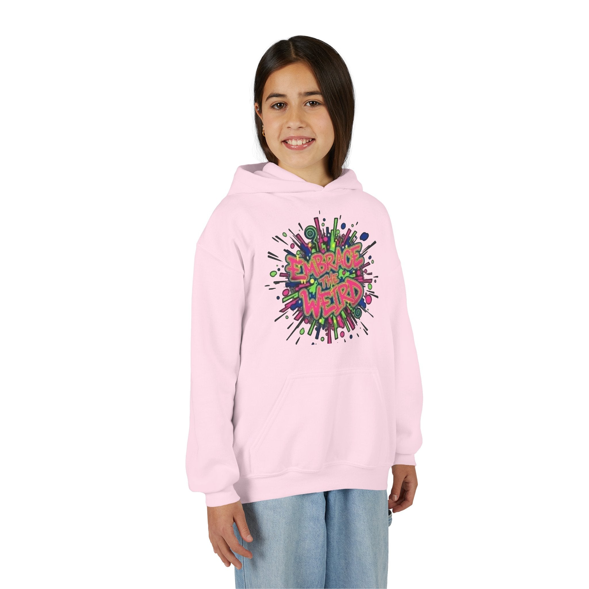 Youth Hoodie — "Embrace the Weird" Colorful Graffiti Graphic
