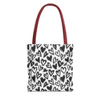 Heart Pattern Tote Bag — Black & White Hand-Drawn Hearts All-Over Print