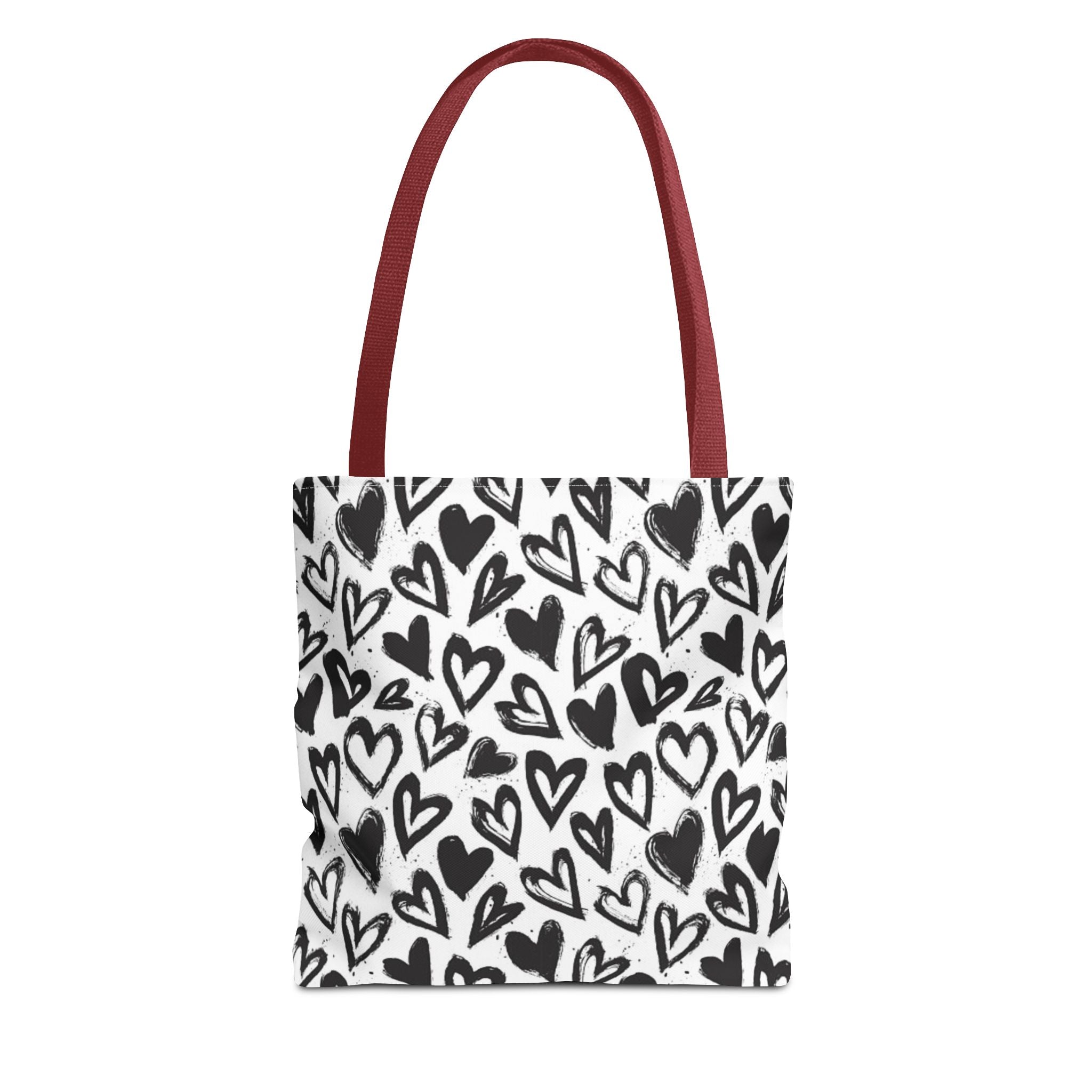 Heart Pattern Tote Bag — Black & White Hand-Drawn Hearts All-Over Print
