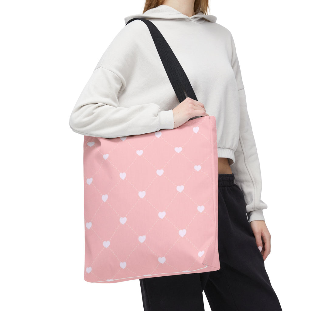 Pink Heart Pattern Tote Bag — Cute Pink AOP Shopper for Everyday Use