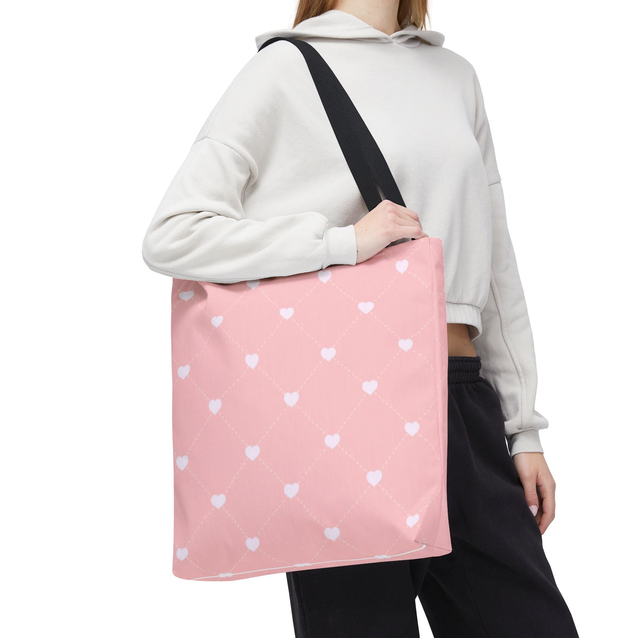 Pink Heart Pattern Tote Bag — Cute Pink AOP Shopper for Everyday Use