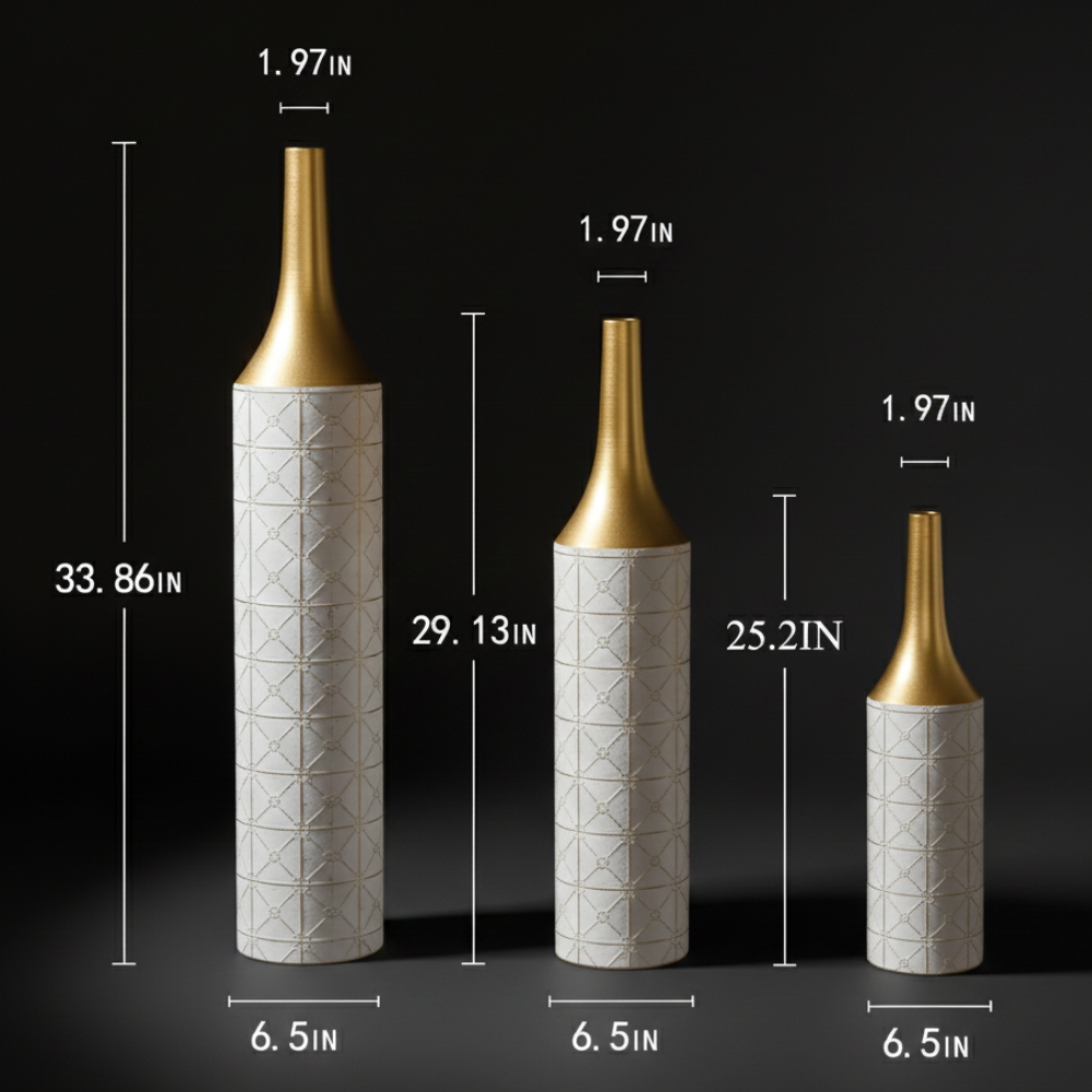 Set of 3 Glazed Metal Floor Vases – Elegant Tall Decorative Vase Set for Living Room, Entryway-2