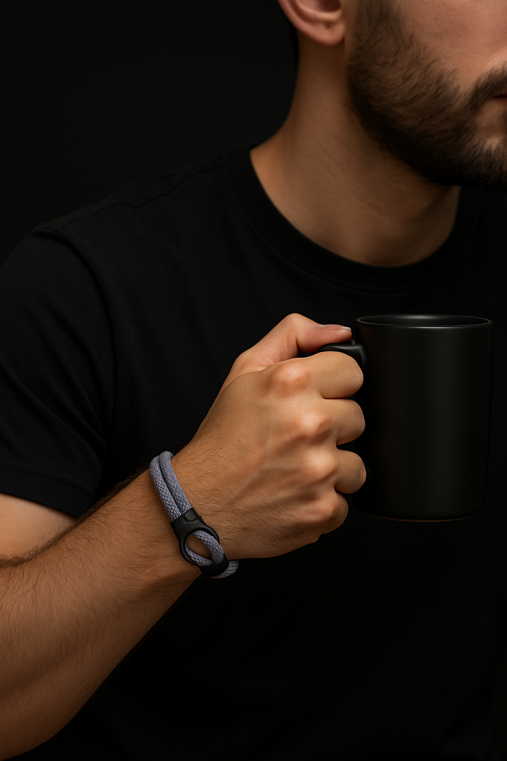 Gray Rope Bracelet – Minimalist Men’s Bracelet with Black Magnetic Clasp-1