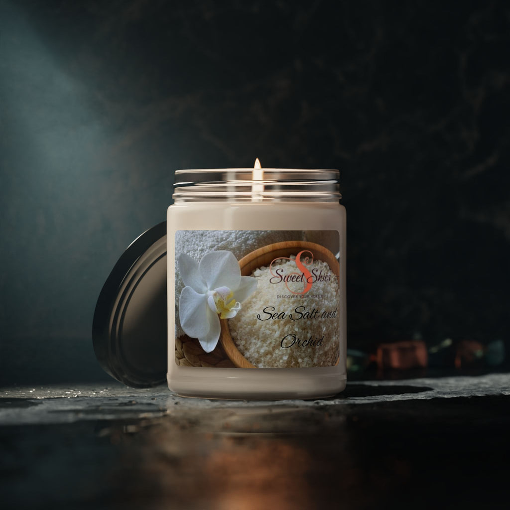Sea Salt & Orchid Scented Soy Candle – 9oz Aromatherapy Jar