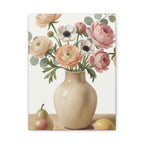 Floral Vase Canvas Wall Art — Pastel Peonies & Ranunculus Stretched Print