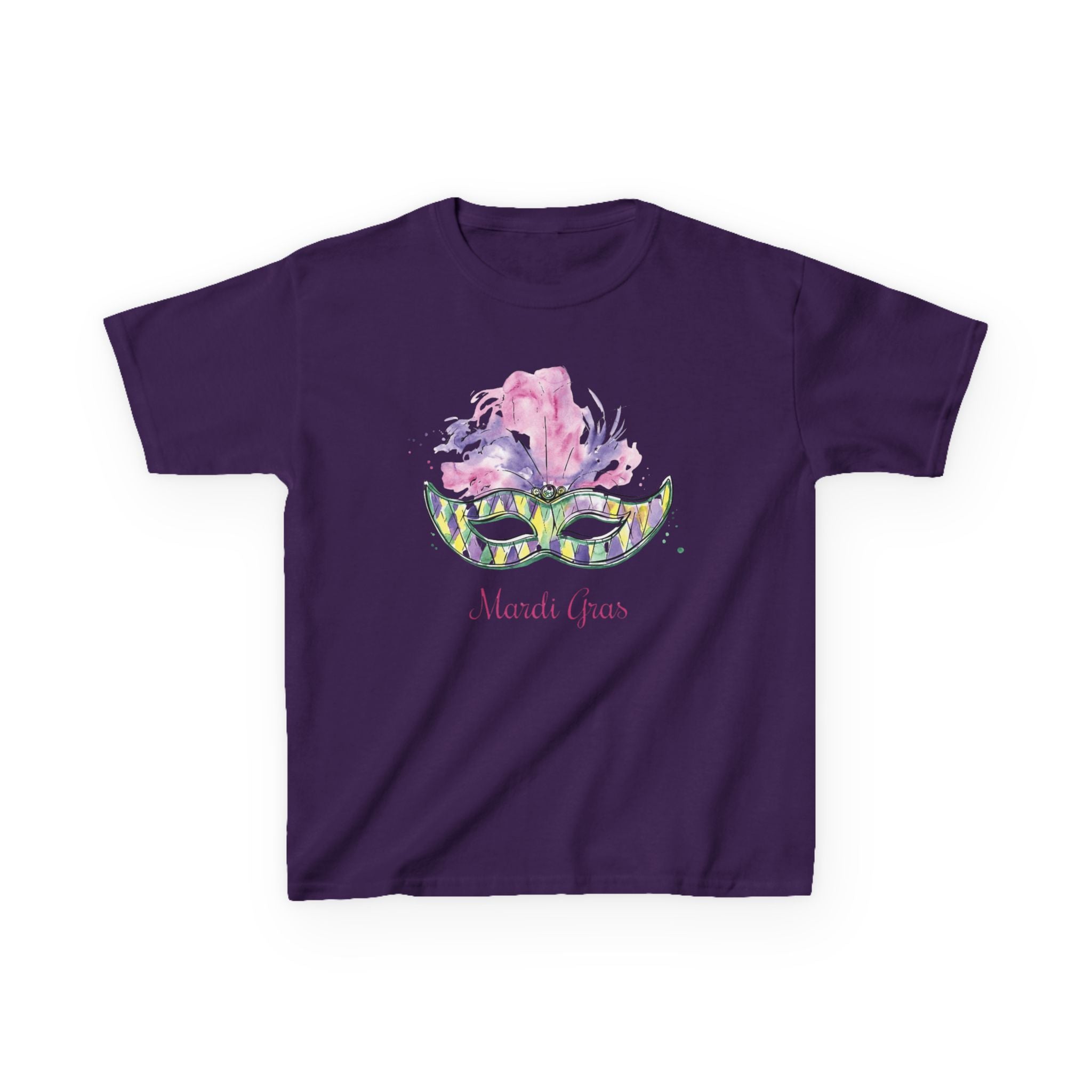 Kids T-Shirt — Watercolor Mardi Gras Mask Design