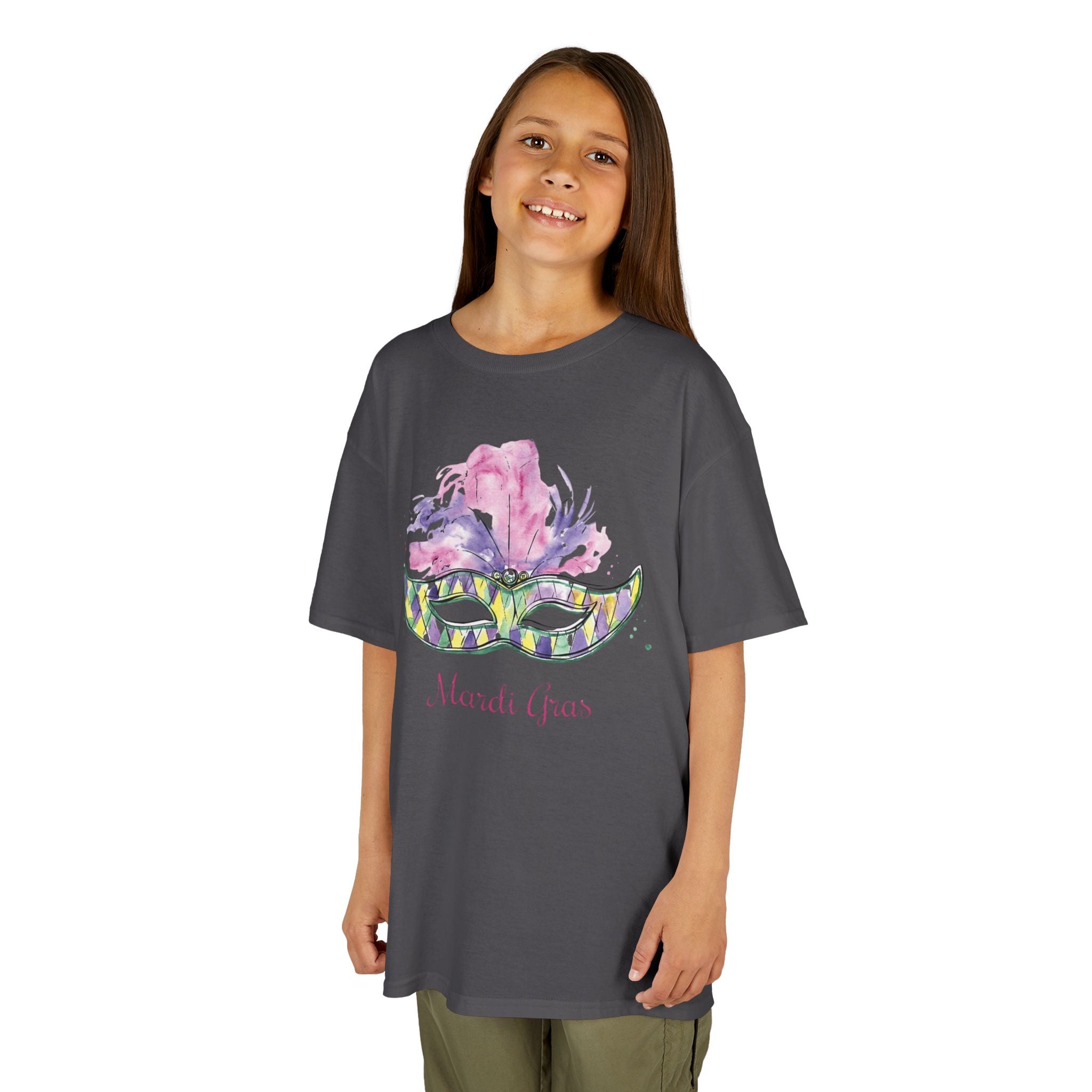 Kids T-Shirt — Watercolor Mardi Gras Mask Design