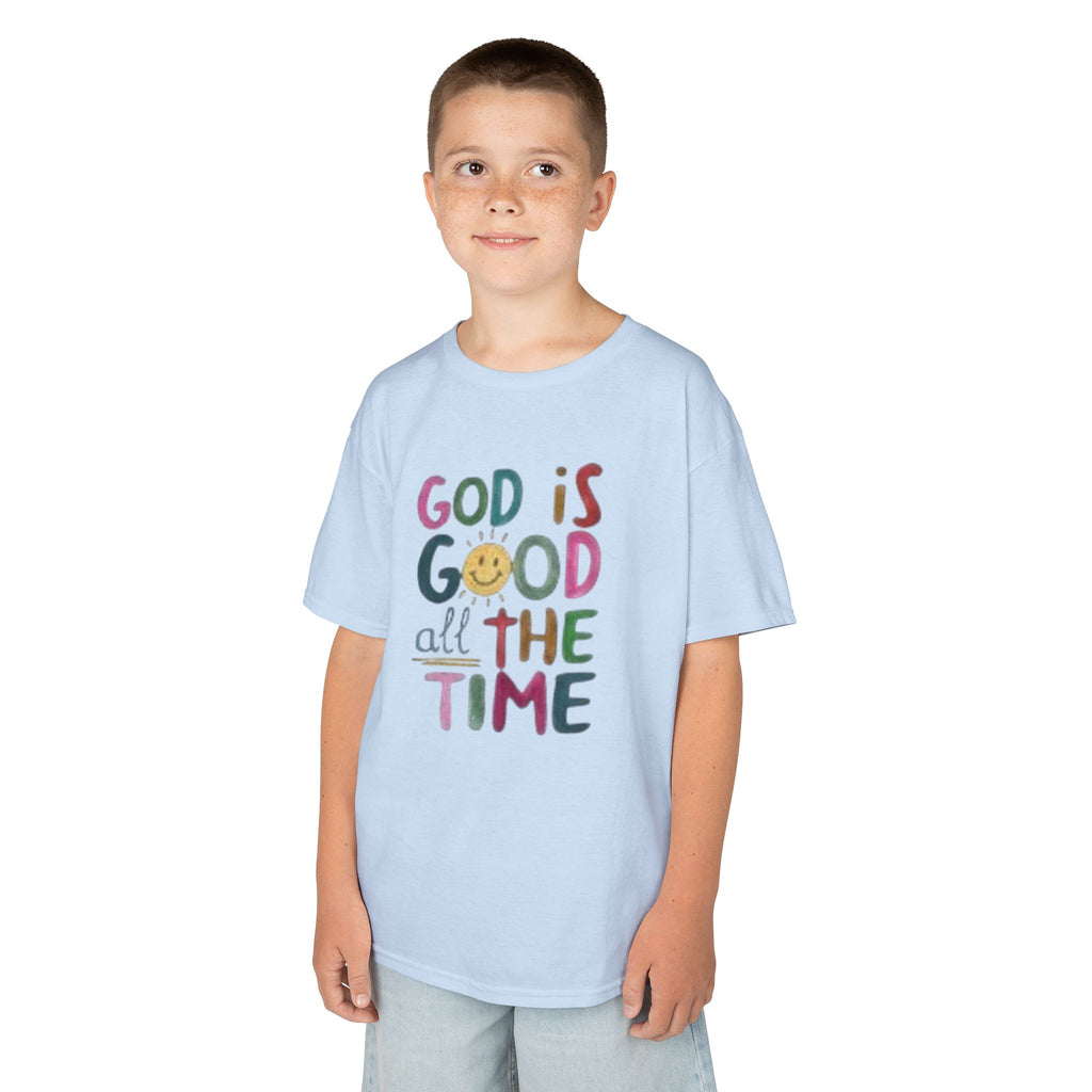 Kids Tee — "God Is Good All The Time" Colorful Faith Graphic