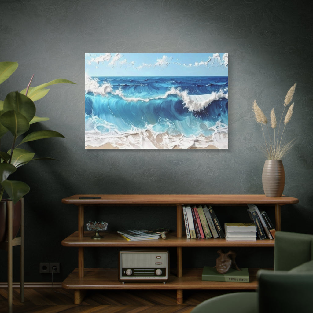 Ocean Waves Matte Canvas Wall Art — Blue Seascape Stretched Canvas