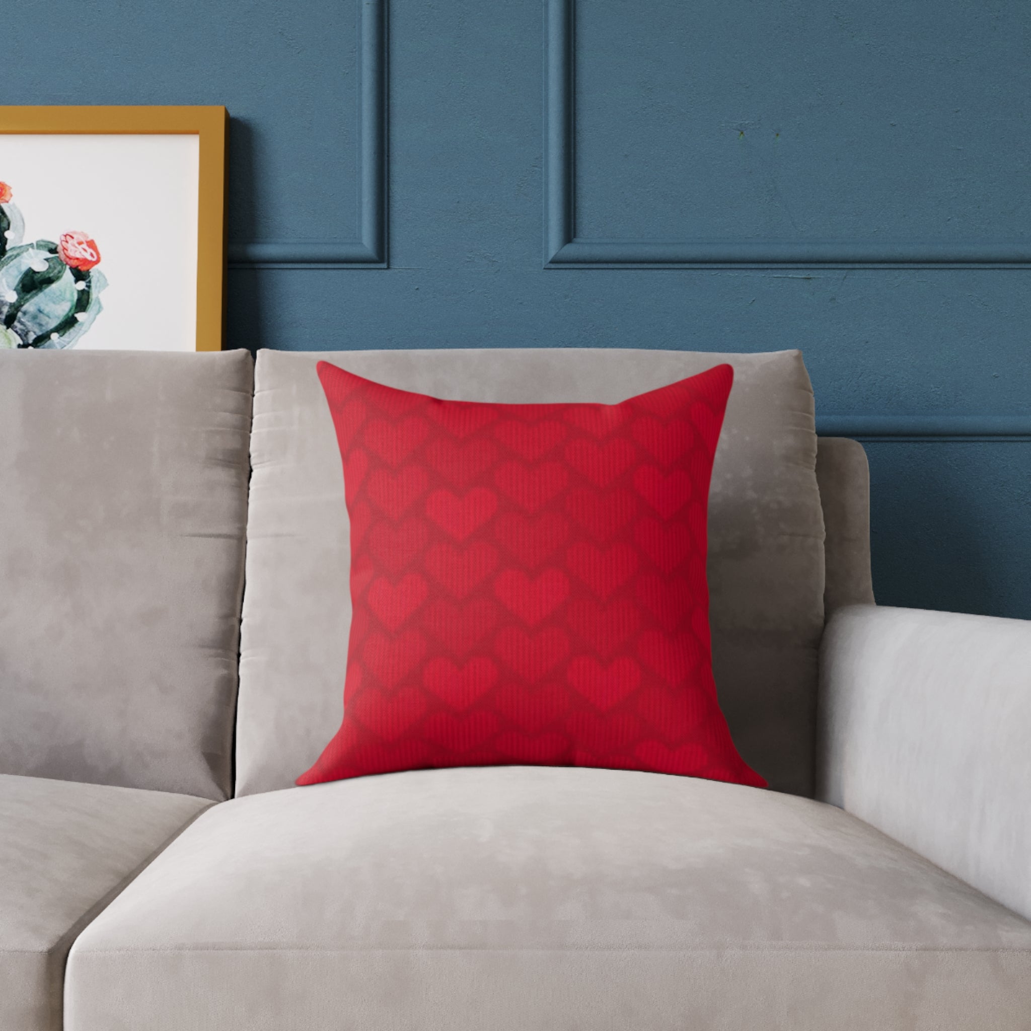 Red Heart Pattern Pillow - Valentine Decorative Square Throw Pillow