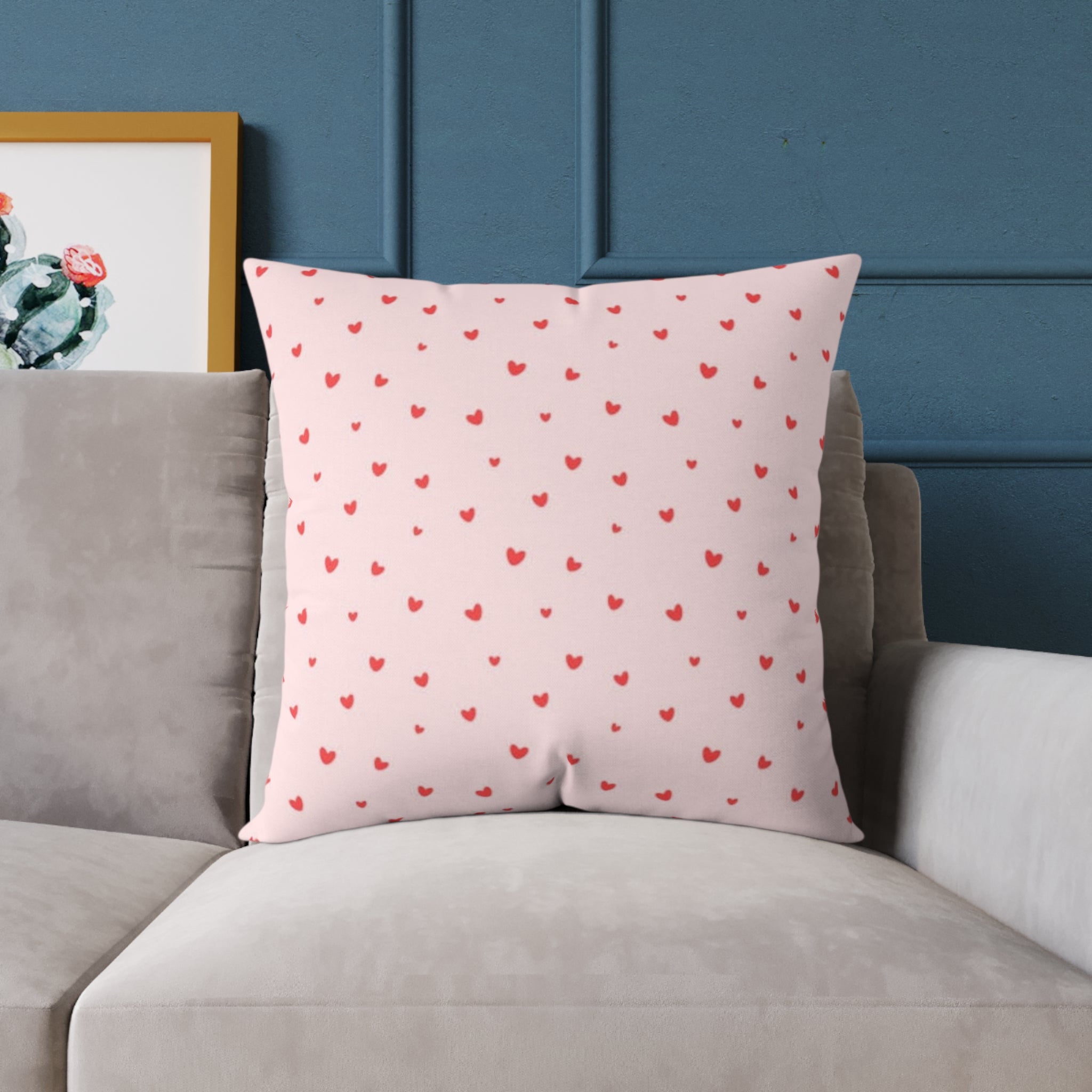 Heart Confetti Square Pillow — Pink Decorative Throw Pillow for Valentine’s Day & Romantic Home Decor
