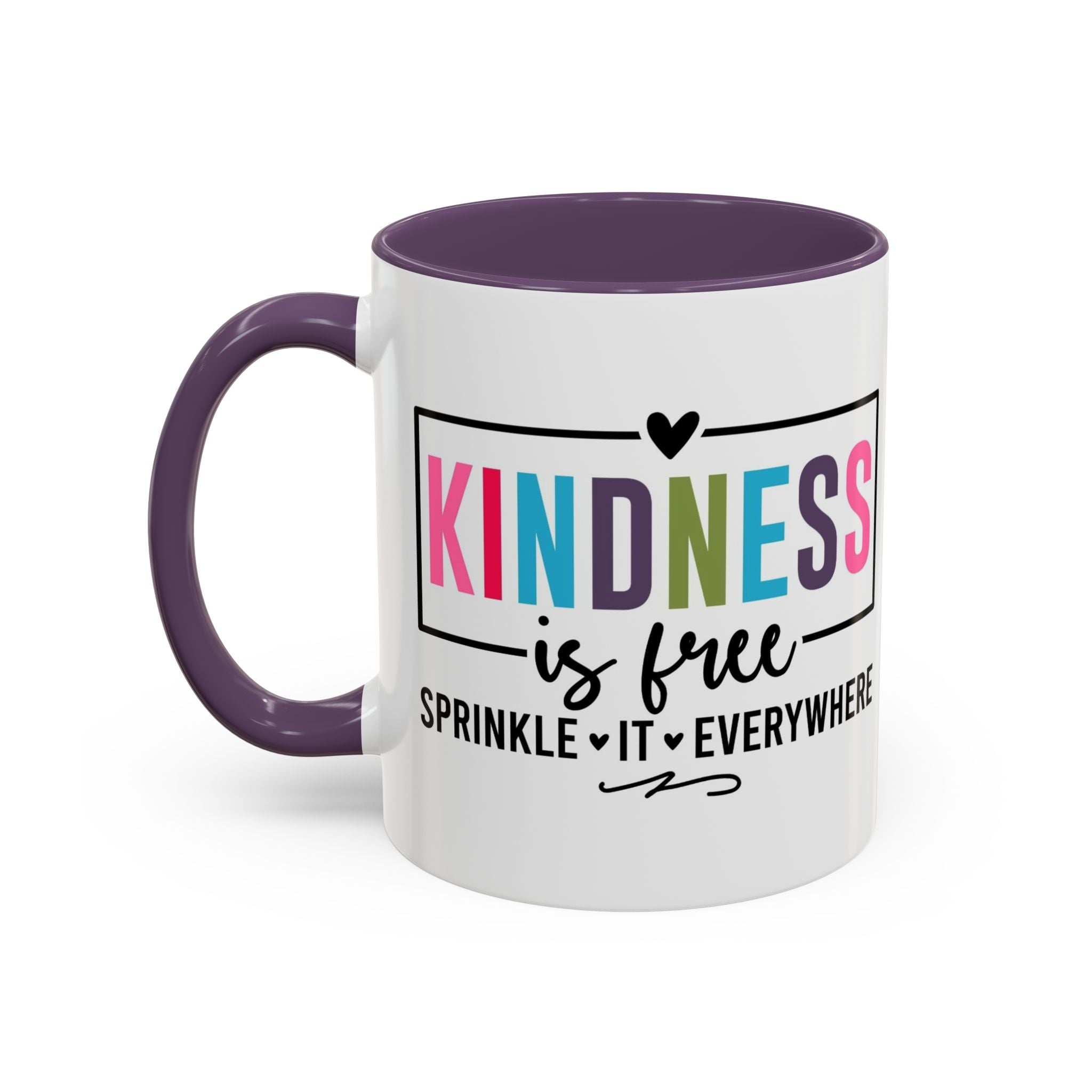 Kindness Is Free Accent Coffee Mug — Inspirational Pink Interior 11/15oz