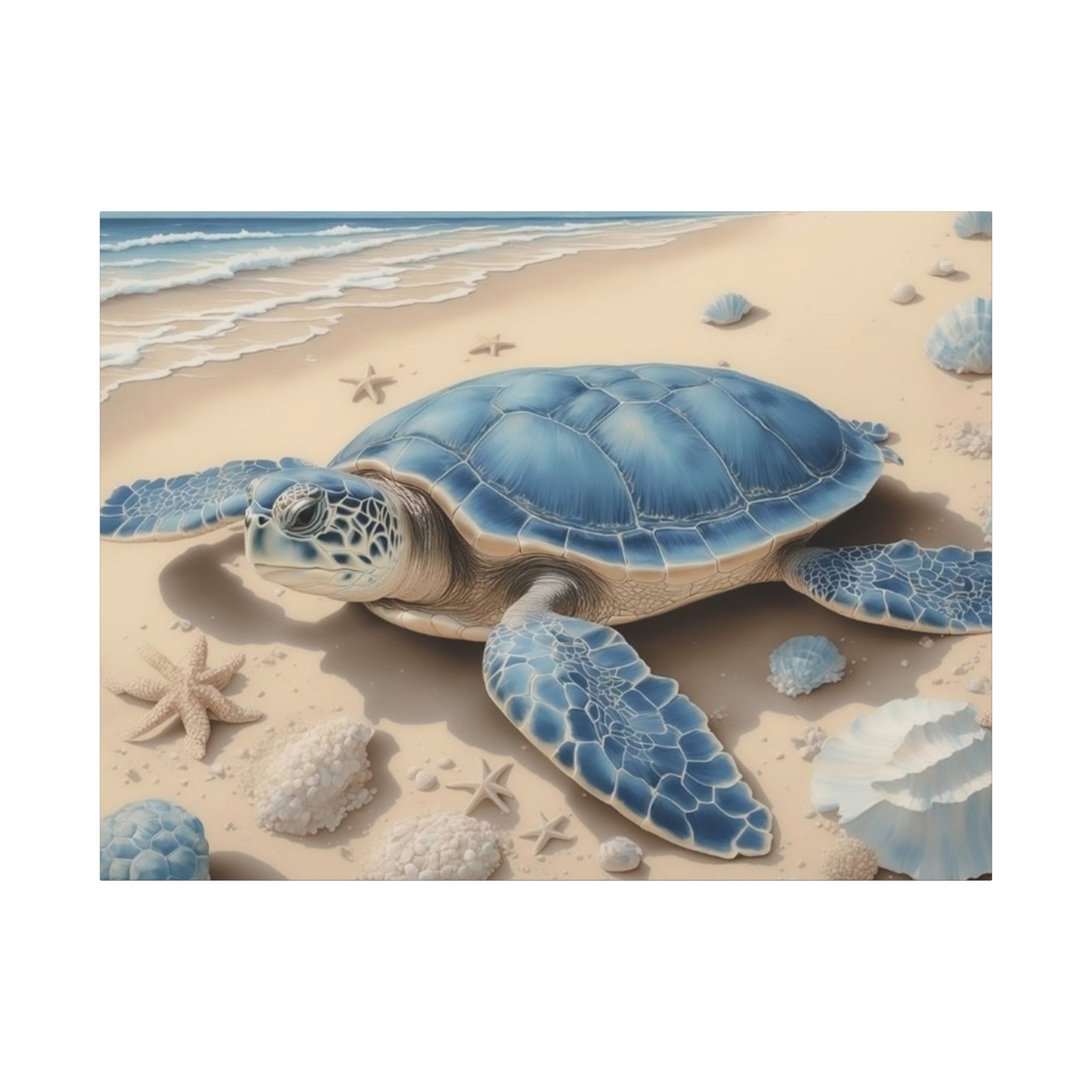 Blue Sea Turtle Canvas Art — Coastal Beach Wall Decor