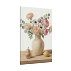Floral Vase Canvas Wall Art — Pastel Peonies & Ranunculus Stretched Print