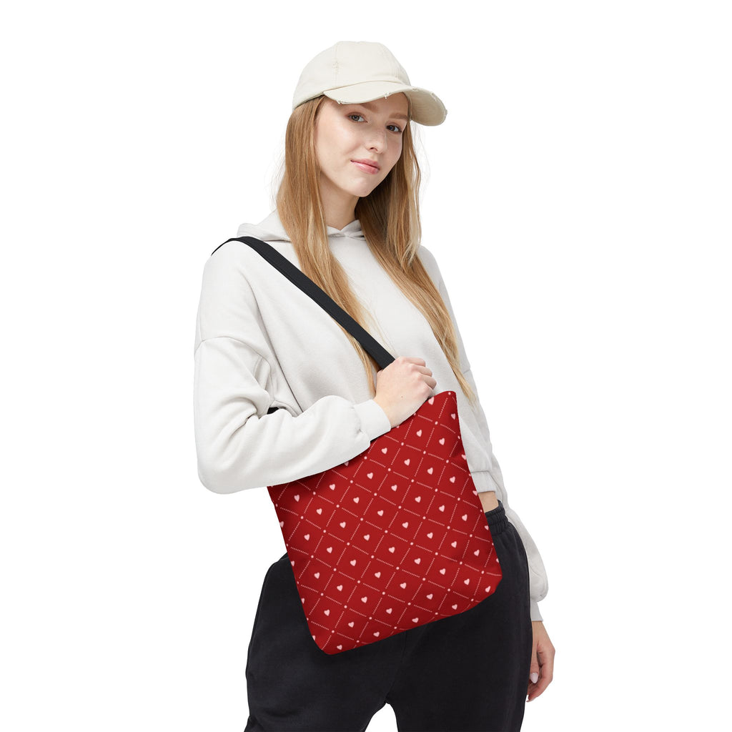 Valentine Red Diamond Heart Tote Bag — All-Over Print Canvas Shopper