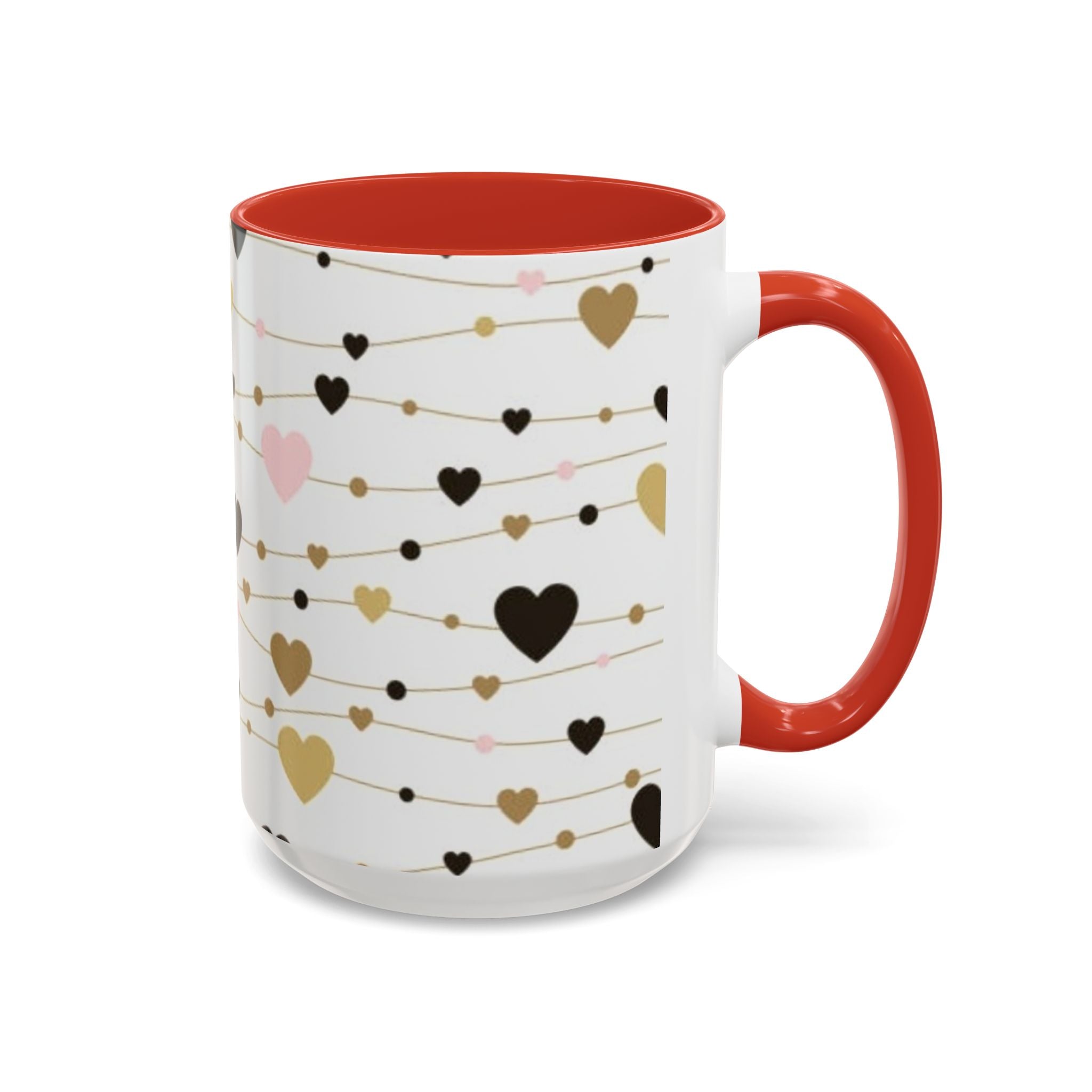 Heart Garland Accent Coffee Mug — Pink & Gold Valentine Ceramic