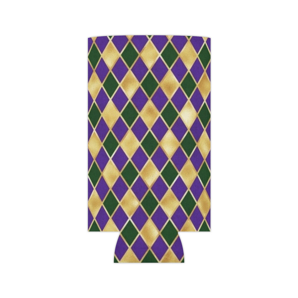 Mardi Gras Diamond Can Cooler — Purple Green Gold Beverage Koozie