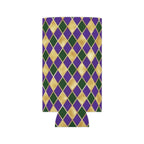 Mardi Gras Diamond Can Cooler — Purple Green Gold Beverage Koozie