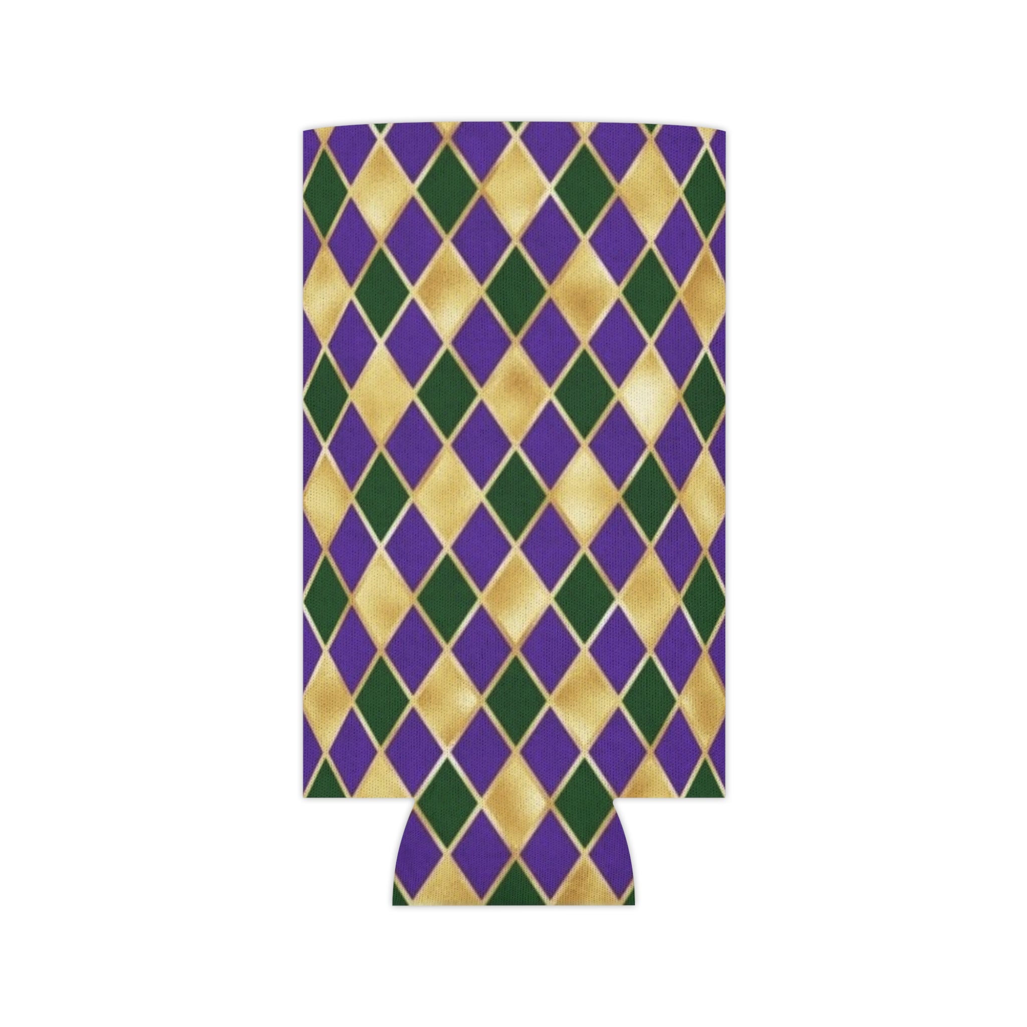 Mardi Gras Diamond Can Cooler — Purple Green Gold Beverage Koozie