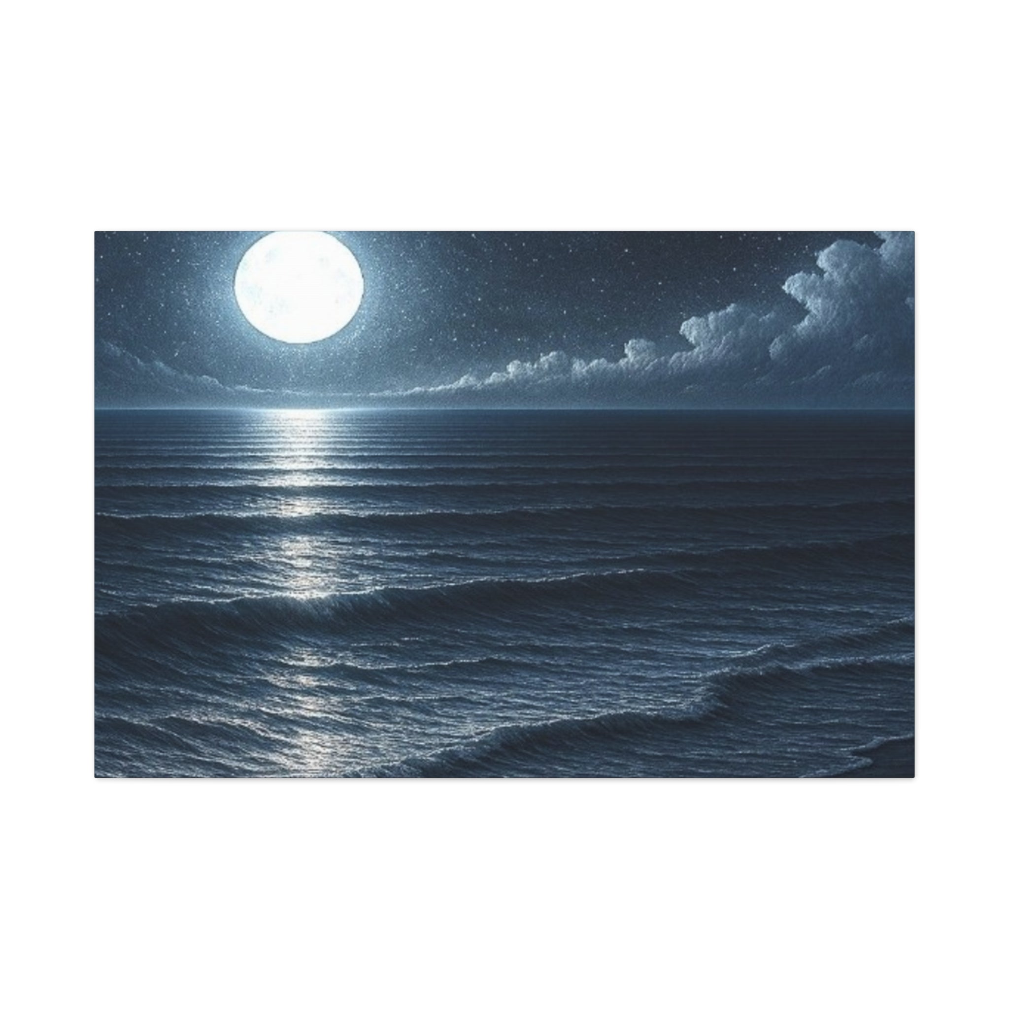Moonlit Ocean Canvas Wall Art — Serene Night Seascape Matte Stretched Print
