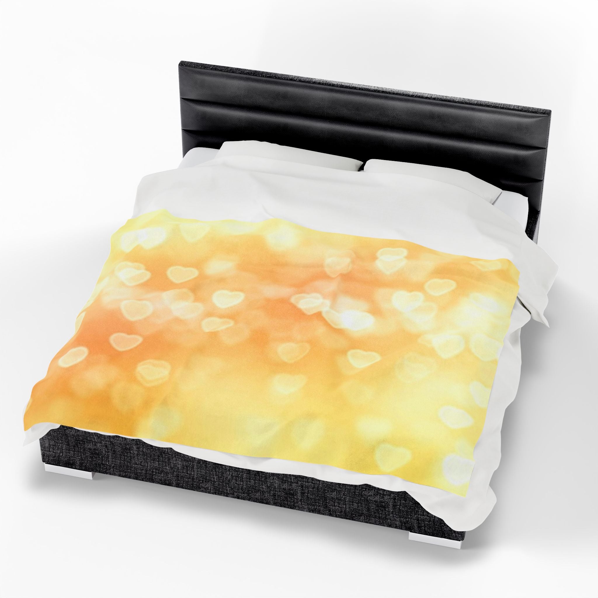 Golden Heart Bokeh Velveteen Plush Blanket — Cozy Soft Throw for Valentine’s & Home