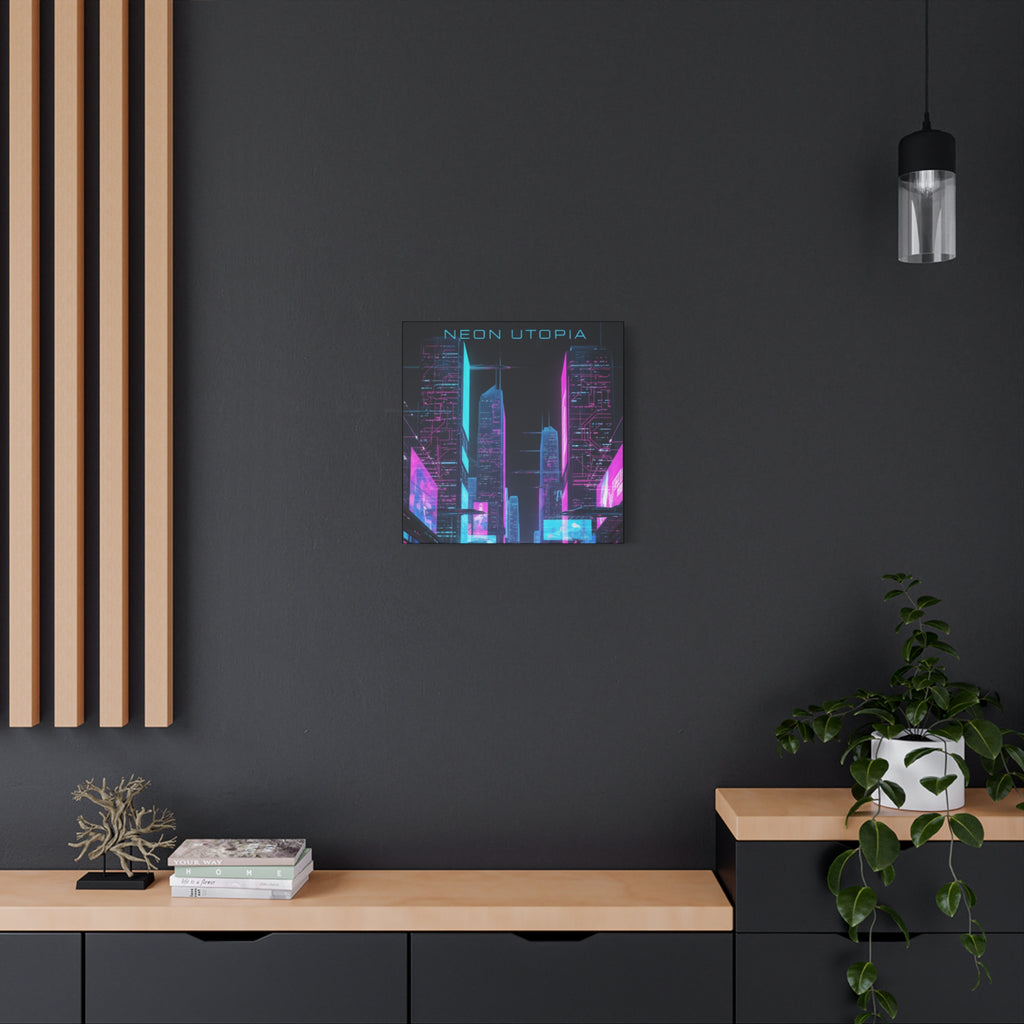 Neon Utopia Cyberpunk Cityscape, Matte Canvas