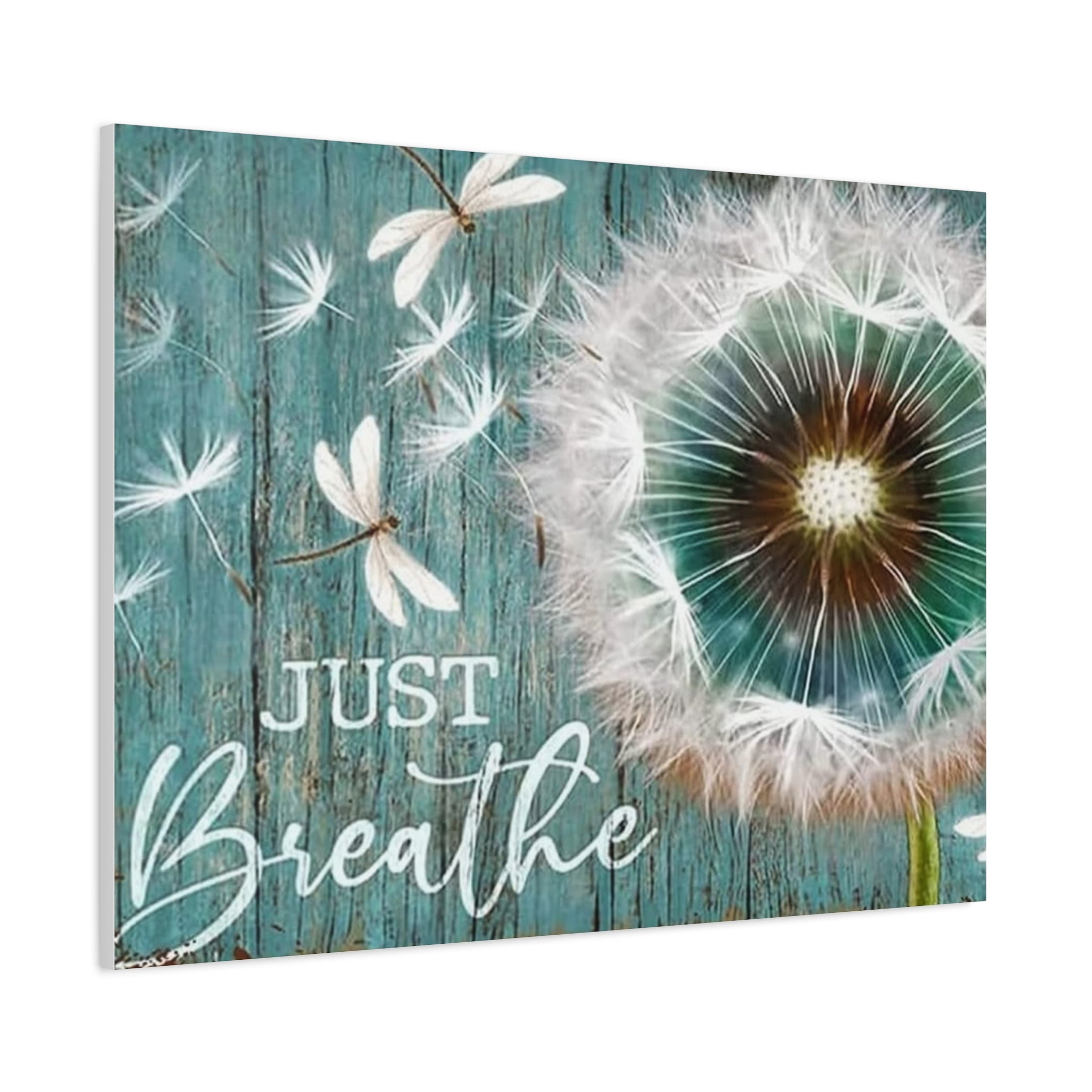 Canvas Wall Art — "Just Breathe" Dandelion Rustic Teal