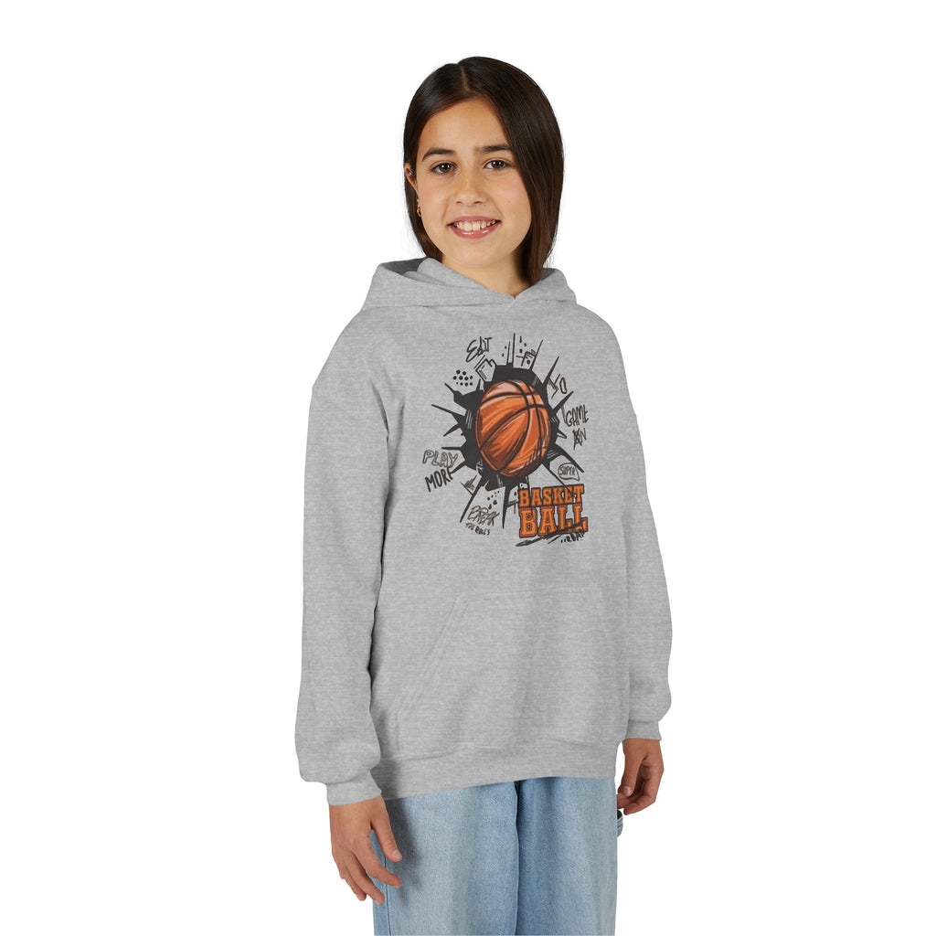 Youth Basketball Hoodie – "Basket Ball" Graphic Pullover for Kids