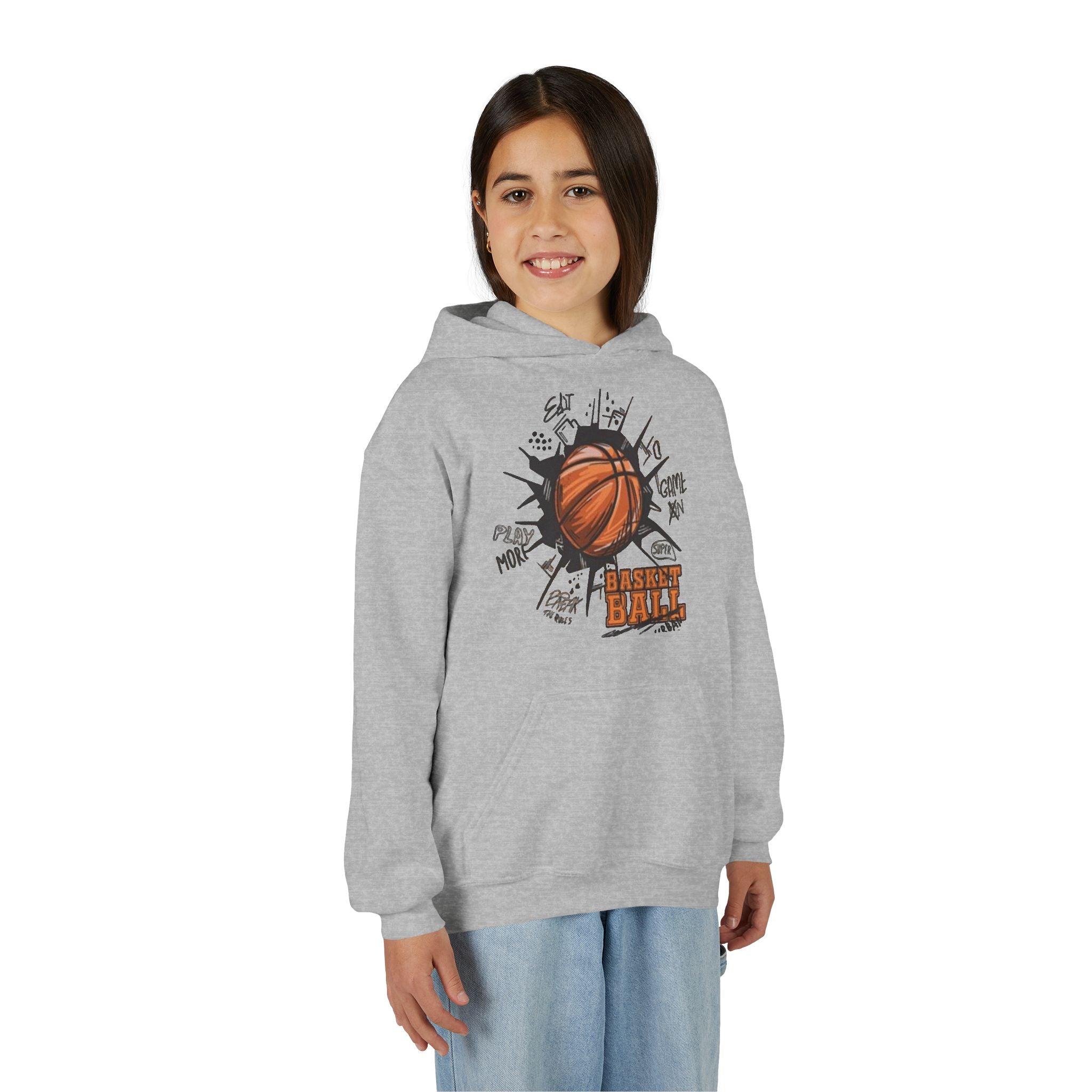 Youth Basketball Hoodie – "Basket Ball" Graphic Pullover for Kids