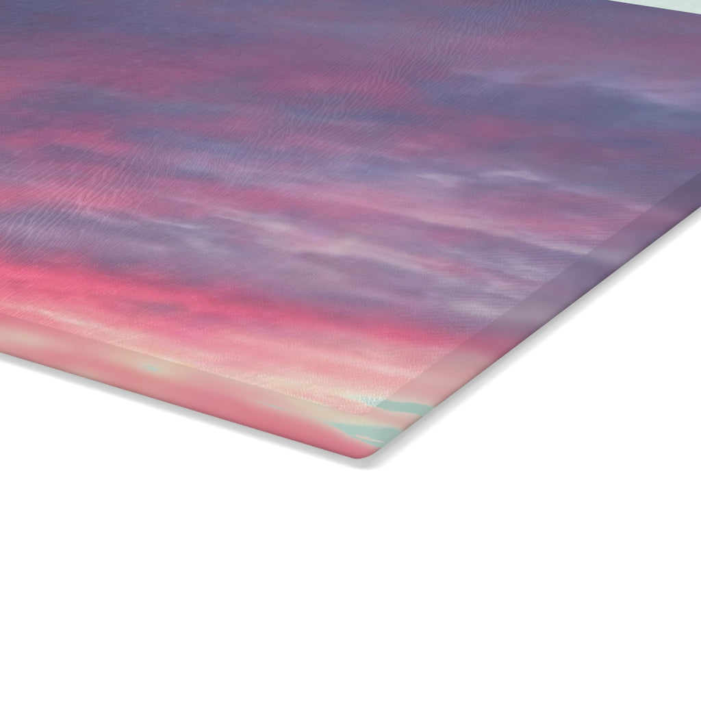 Glass Cutting Board – "Bless This Kitchen" Sunset Sky Decorative Chopping Board