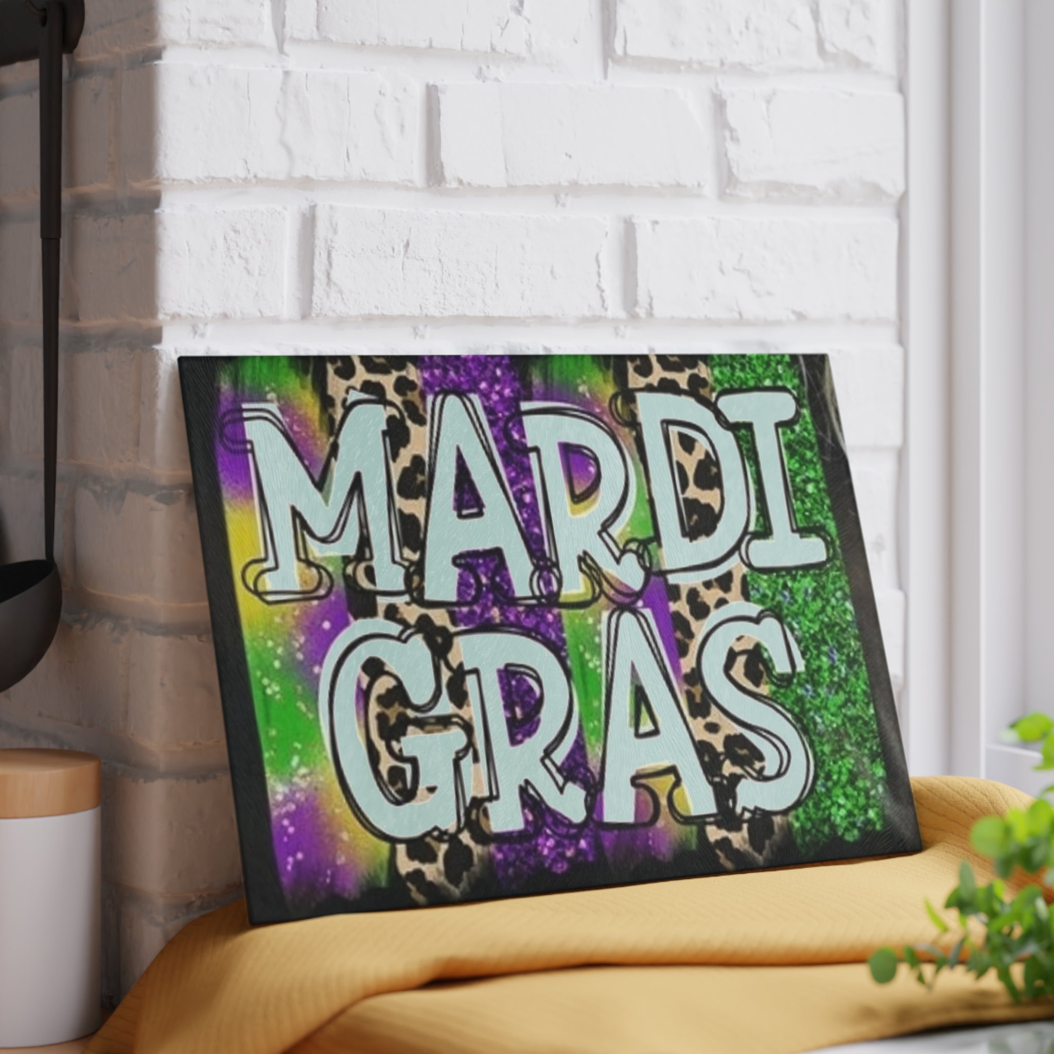 Mardi Gras Glass Cutting Board – Colorful Carnival Kitchen Decor