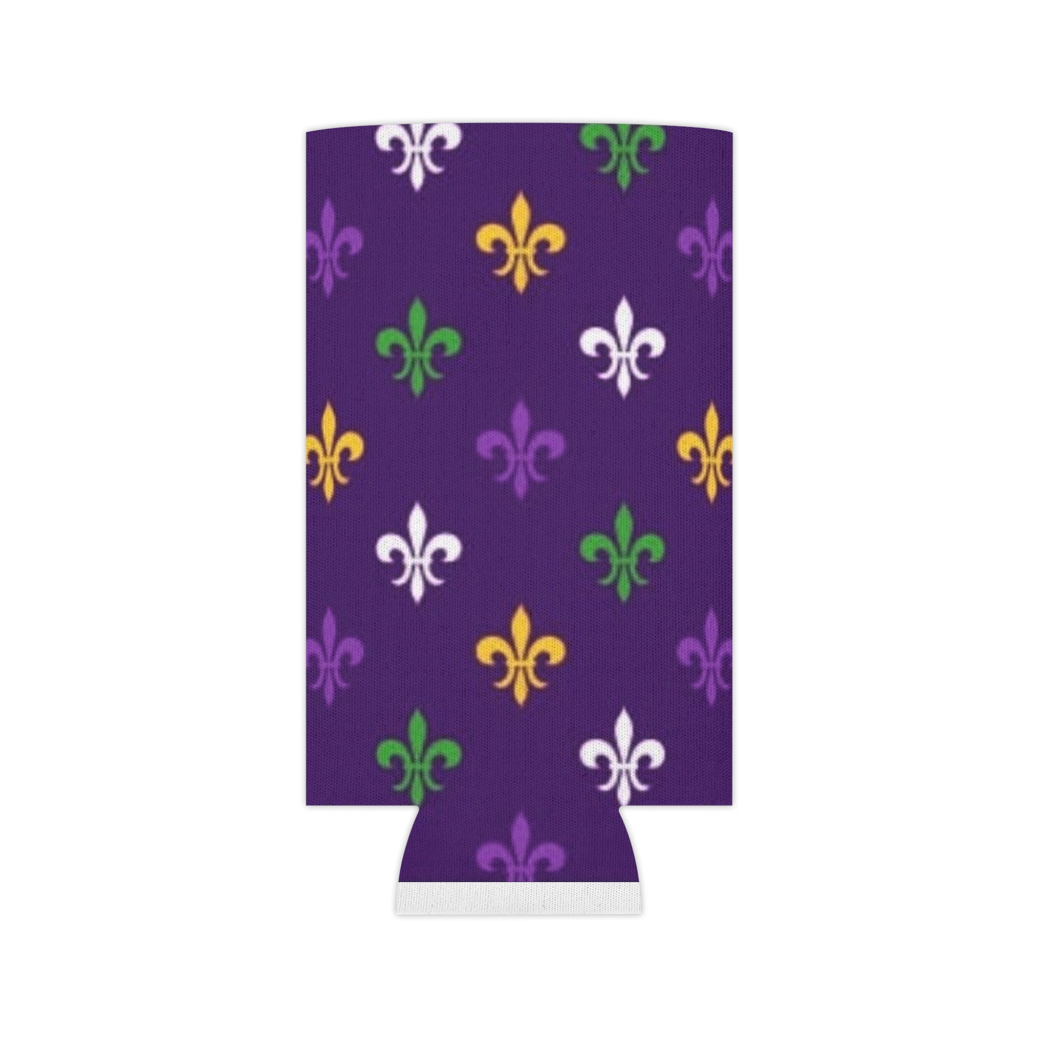 Mardi Gras Fleur-de-Lis Can Cooler – Purple, Green & Gold Party Koozie