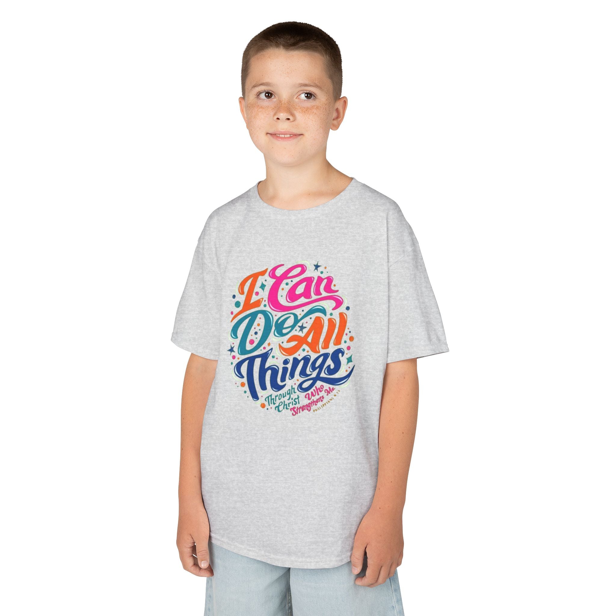 Kids T‑Shirt — "I Can Do All Things" Inspirational Rainbow Tee