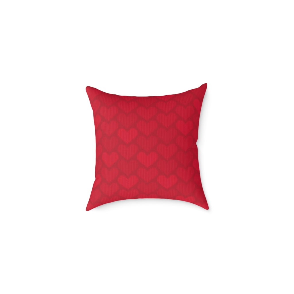 Red Heart Pattern Pillow - Valentine Decorative Square Throw Pillow